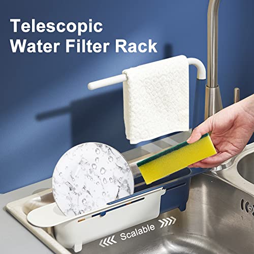 Expandable Kitchen Sink Organizer Rack - Adjustable Drainer Tray & Sponge Soap Holder | Space-Saving Sink Storage Solution for Dishes, Utensils & Cleaning Supplies | Perfect for Small Kitchens, Apartments & RVs (Red)