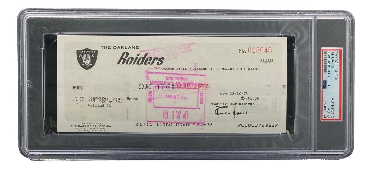 Authentic Al Davis Signed Oakland Raiders Bank Check #18046 PSA/DNA Certified - Perfect for Raiders Memorabilia Collection, Sports Fan Gifts & NFL History Enthusiasts