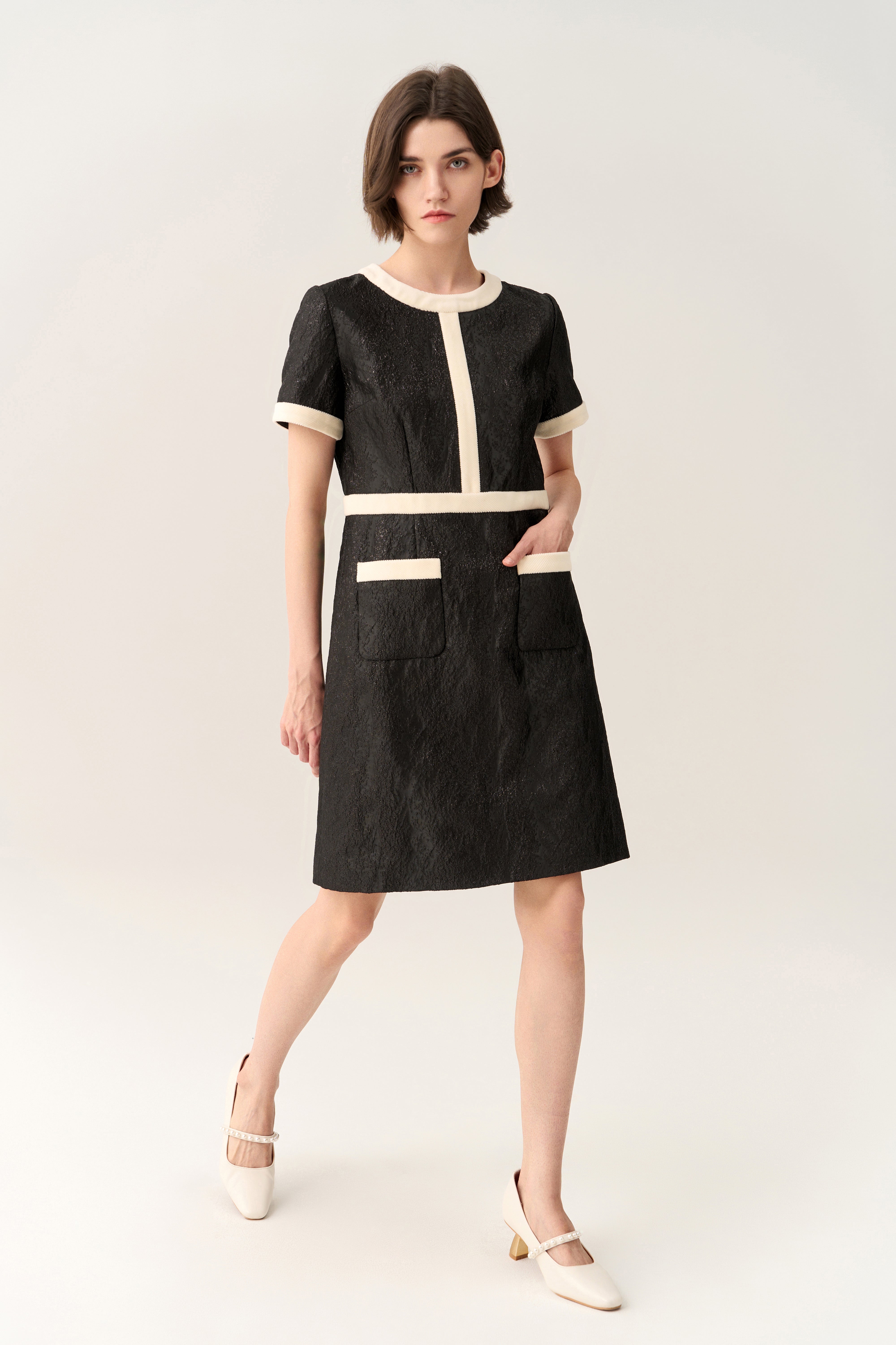 Elegant Creased Lurex Black and White Dress for Women | Party, Evening & Special Occasion Outfit