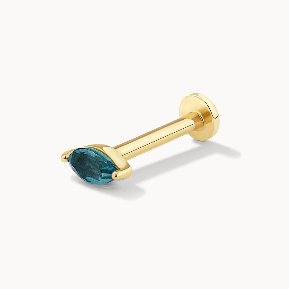 10k Gold Blue Topaz Marquise Helix Single Stud Earrings for Women - Perfect for Everyday Wear, Parties & Special Occasions