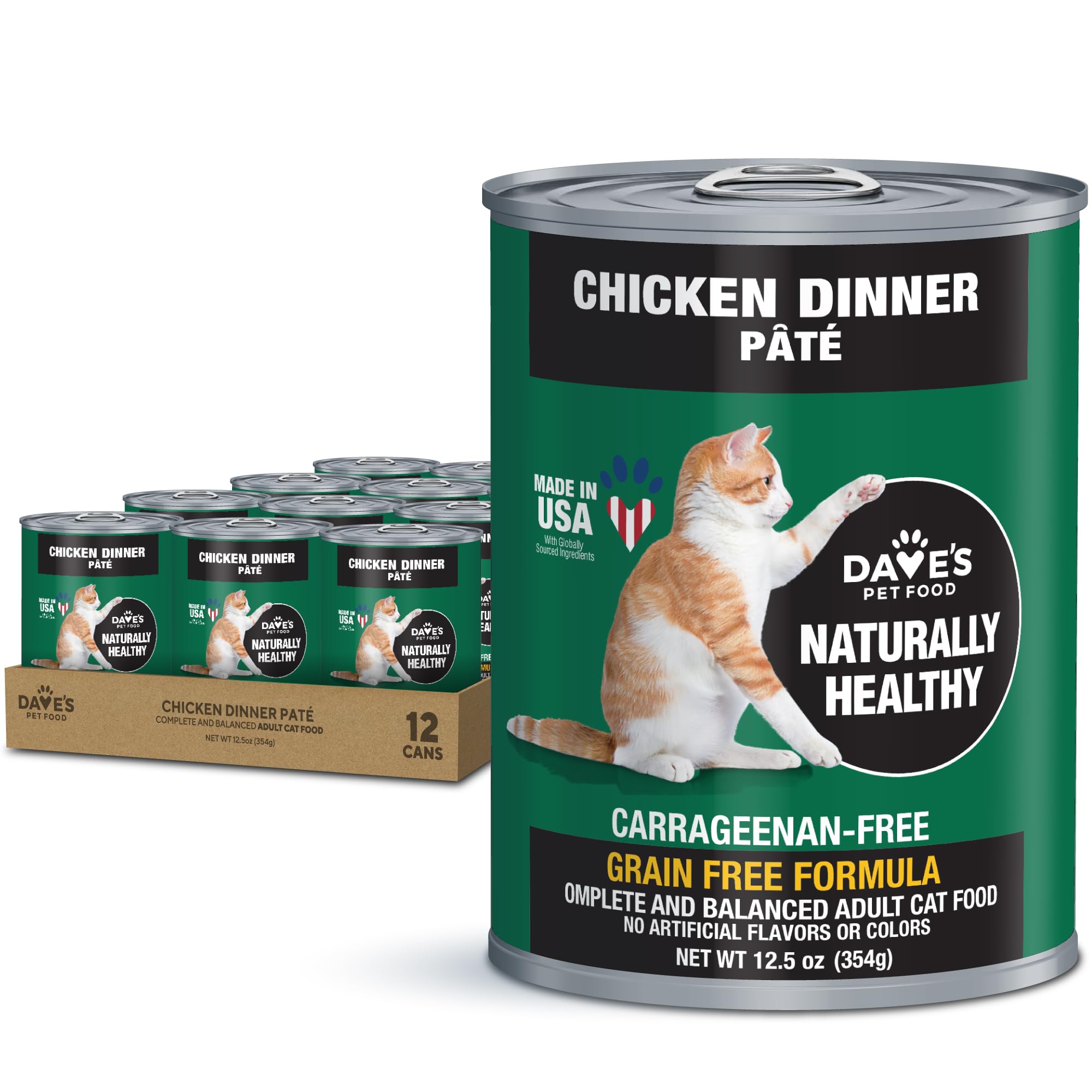Dave's Grain-Free Wet Canned Cat Food Pate - Chicken Recipe | USA Made Natural Cat Food | Wheat & Gluten Free | 12.5oz Cans (12 Pack) | Perfect for Indoor Cats & Kittens with Sensitive Stomachs