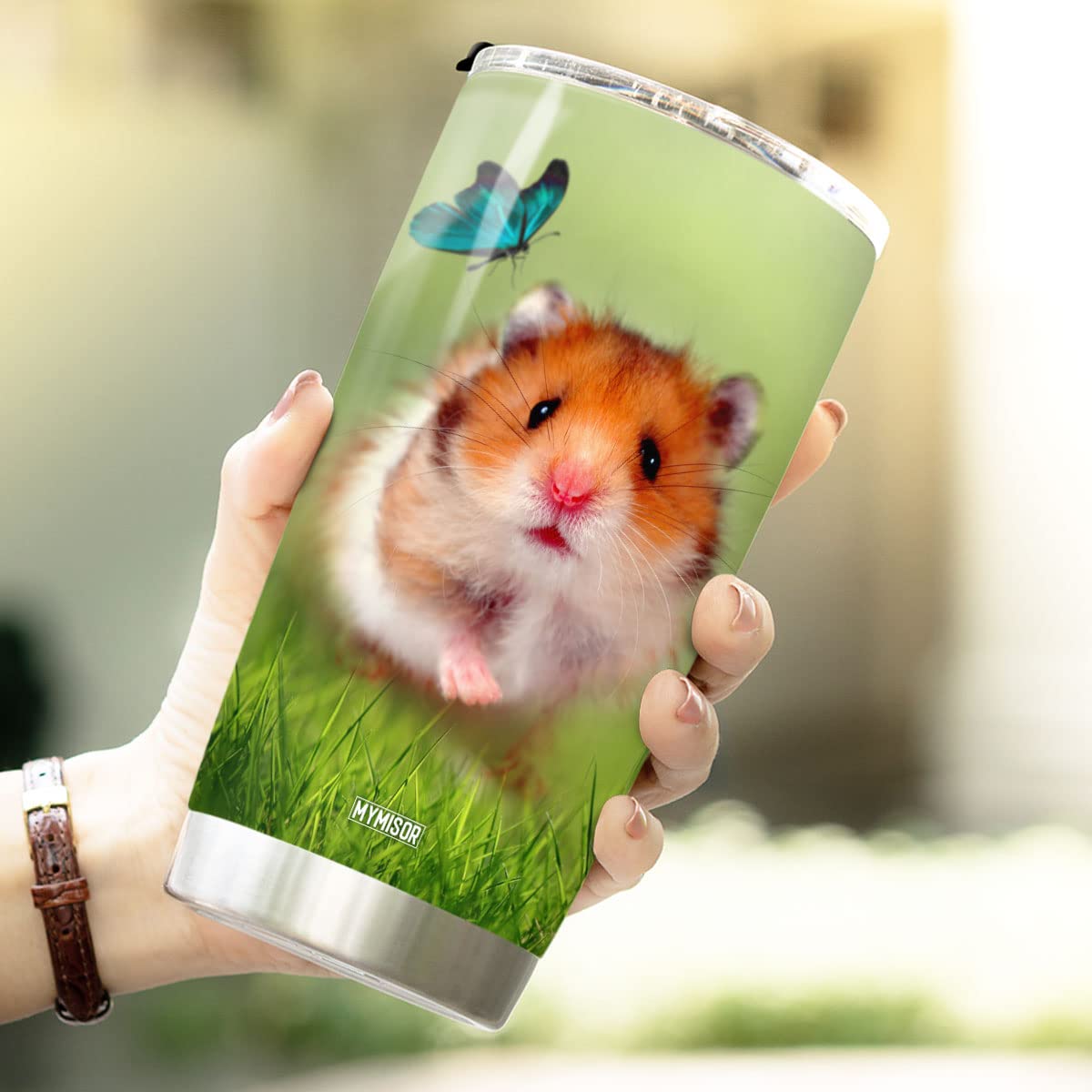 20oz Cute Hamster Stainless Steel Vacuum Insulated Tumbler - Perfect Gift for Hamster Lovers, Butterfly Rodent Design, Ideal for Coffee, Tea & Cold Drinks at Home, Office or Travel