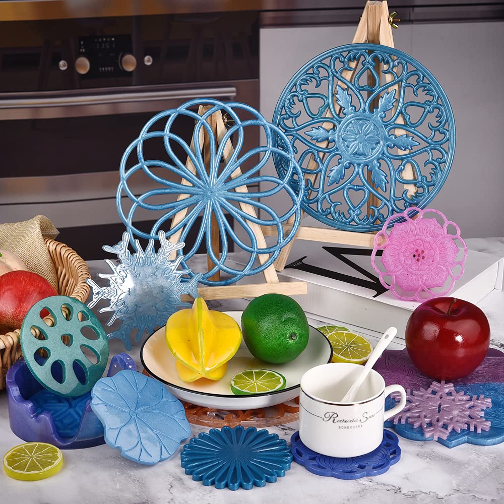 3-Piece Large Silicone Coaster Molds for Resin Casting - Round Mandala Epoxy Molds Set for DIY Carved Hollow Cup Mats - Perfect for Home Decor, Gifts & Craft Projects