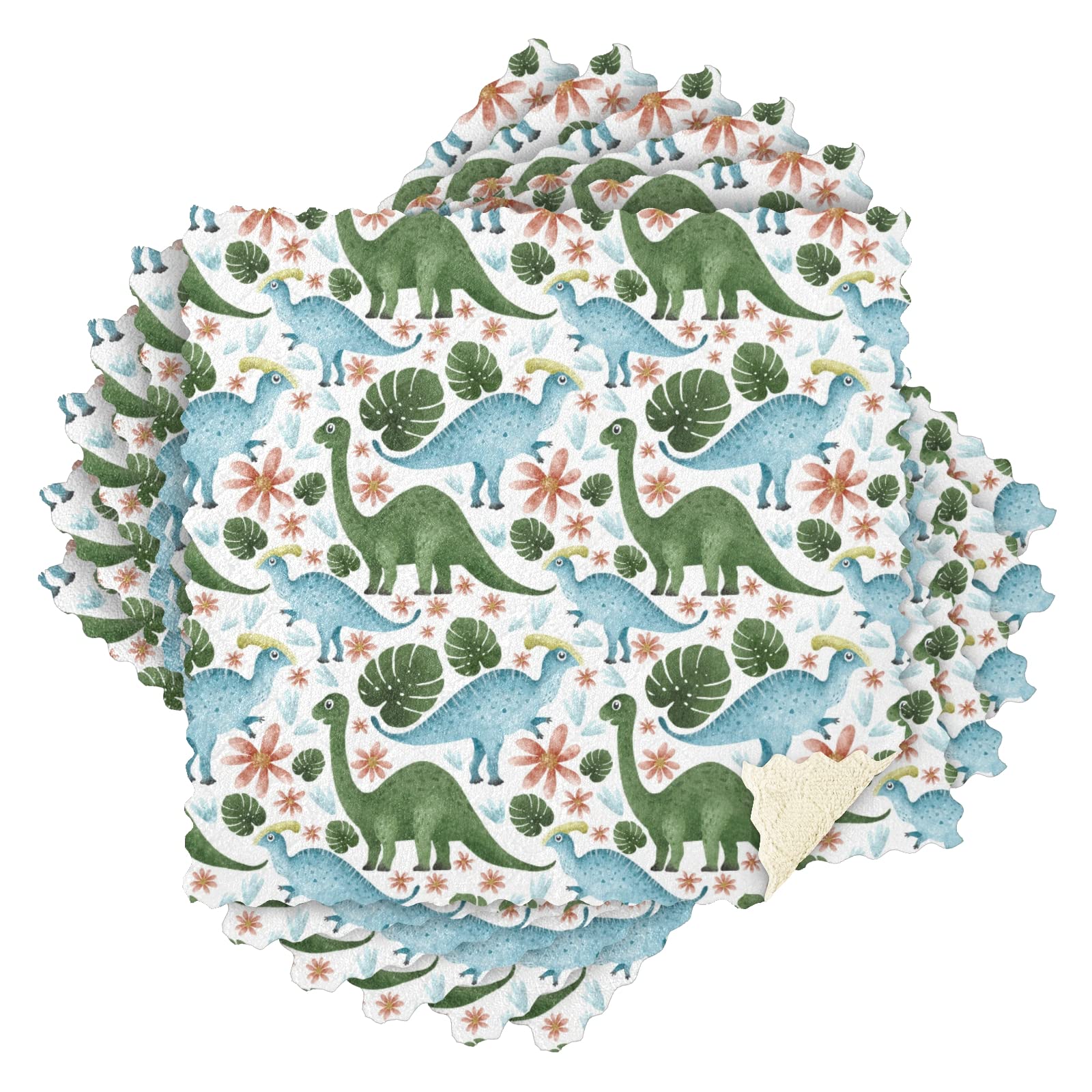 **Cute Dinosaurs Floral Kitchen Dish Cloths – Soft, Quick-Drying & Absorbent Microfiber Cleaning Towels (6 Pack, 11x11 Inches) – Perfect for Dishes, Countertops & Household Cleaning**