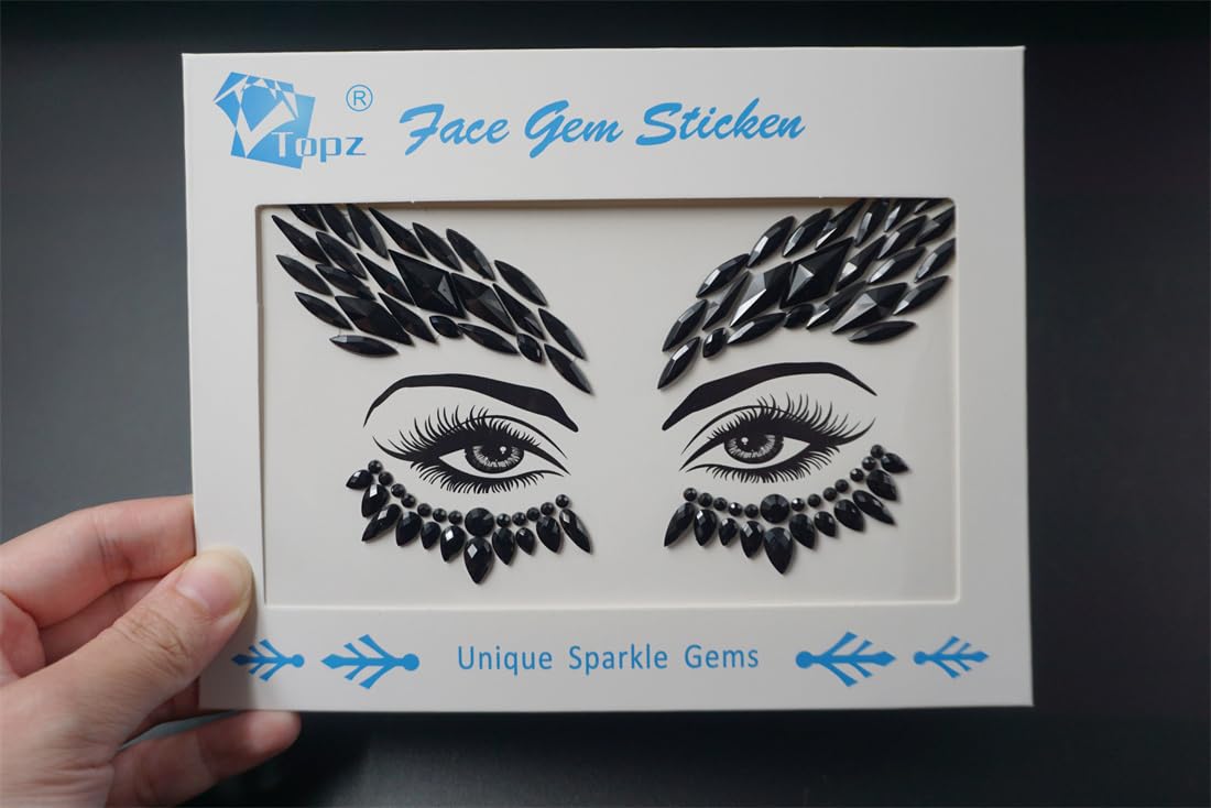 Black Face Jewels Tattoo Eye Stickers - Self-Adhesive Body Gems for Halloween, Festivals & Parties - Temporary Skin Decoration for Costumes & Special Events