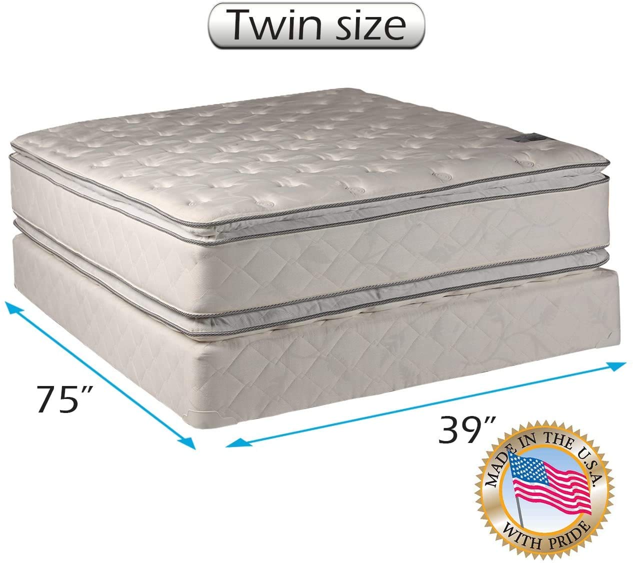 Dream Solutions USA DS USA Hollywood Gentle Plush Twin Size PillowTop 2-Sided Orthopedic Mattress Set with Bed Frame - Enhanced Cushion Support for Back Pain Relief | Perfect for Guest Rooms, Dormitories & Small Spaces