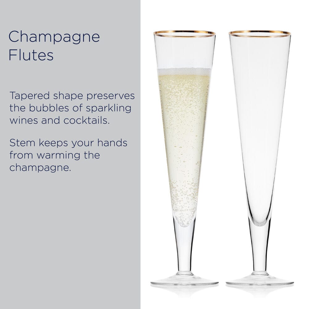 Premium 24K Gold-Plated Trumpet Champagne Flute Glasses - Set of 2 for Weddings, Anniversaries & Special Celebrations