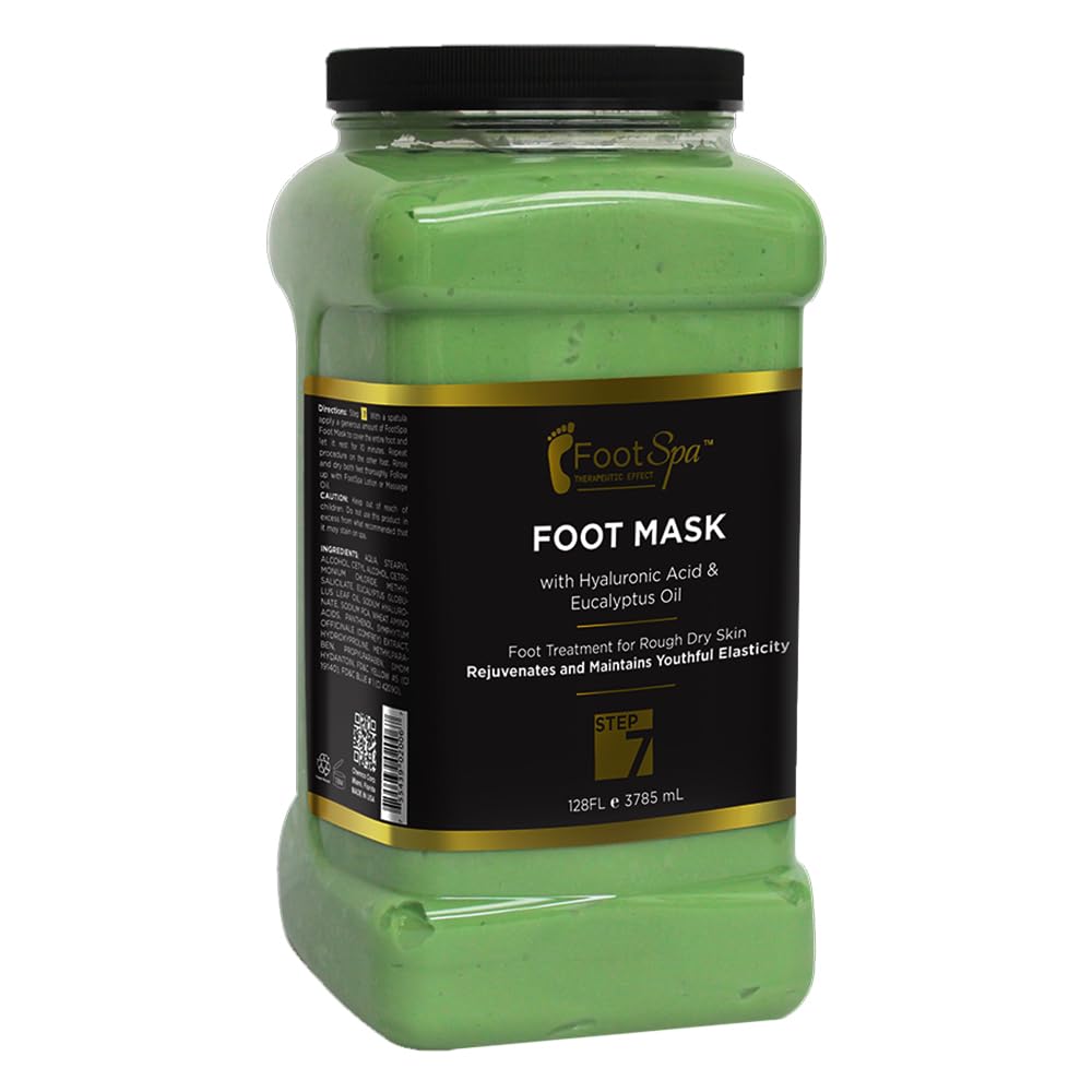 Relaxing Foot Spa Cream Mask with Peppermint & Eucalyptus Oil (128oz) - Hydrating Pedicure Treatment for Tired Feet - Infused with Hyaluronic Acid, Amino Acids & Panthenol - Perfect for At-Home Spa Days, Post-Workout Recovery & Self-Care Routines