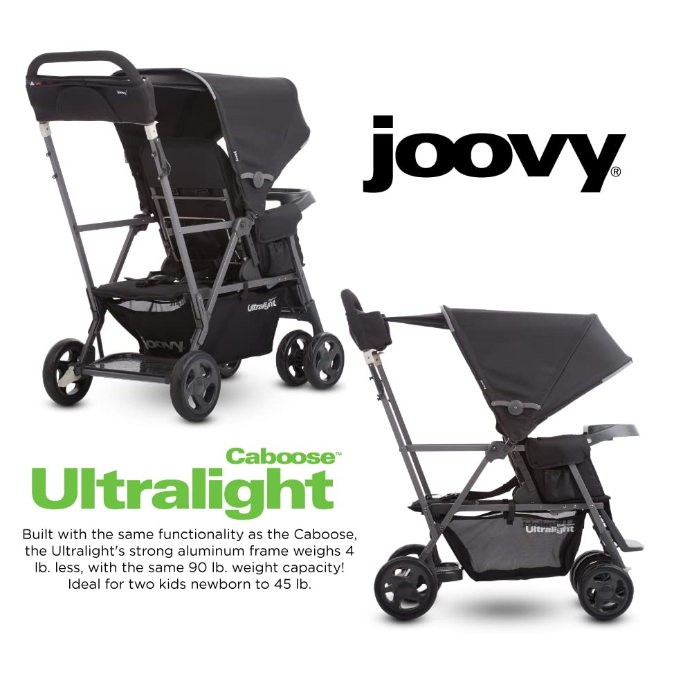 Joovy Caboose Ultralight Graphite Stroller - Sit and Stand Tandem Double Stroller in Black | Perfect for Siblings, Twins & Urban Adventures