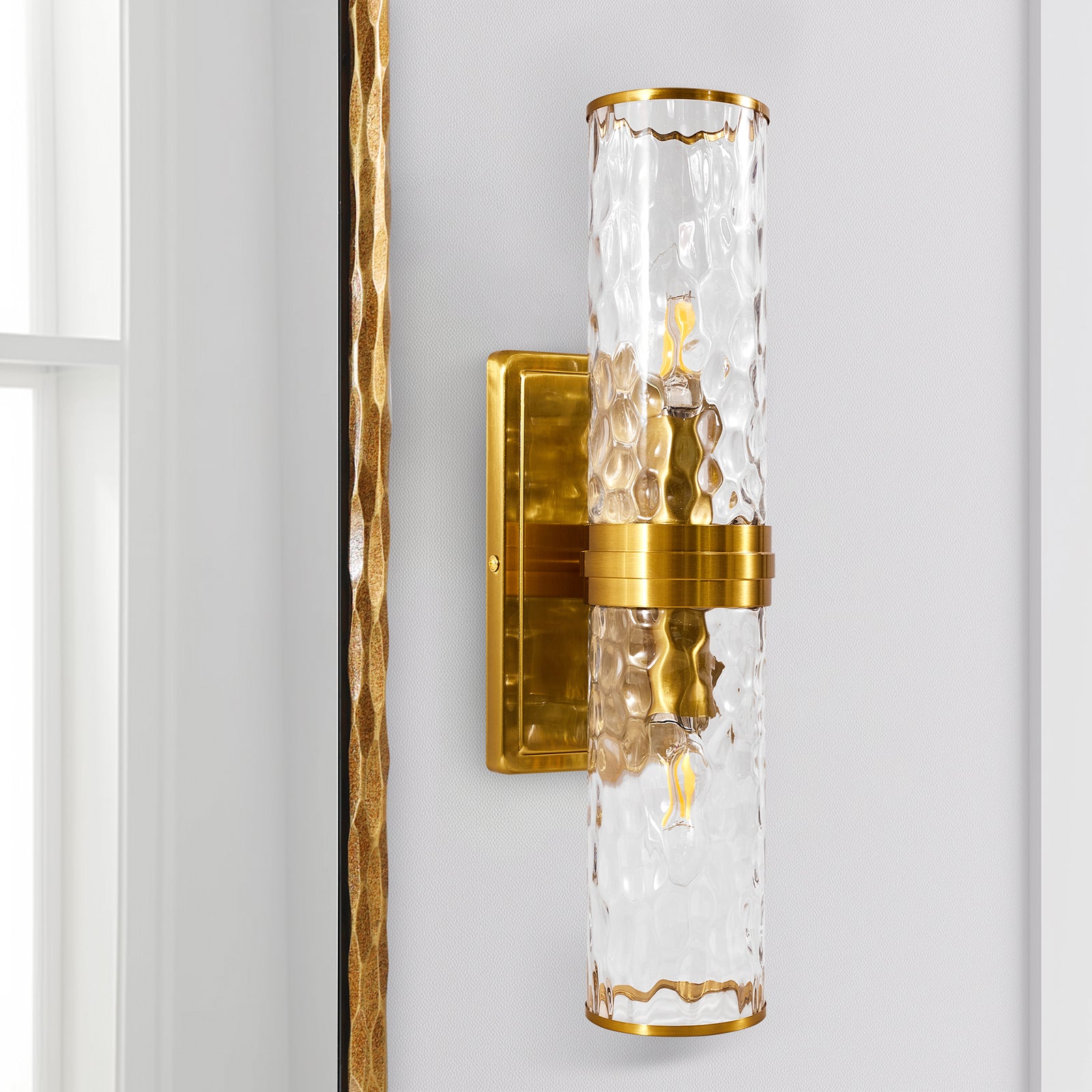 Modern Hammer Glass Double Cylinder Shade Wall Sconce - Open Box Like New Condition - Perfect for Bedroom, Living Room & Hallway Lighting Decor