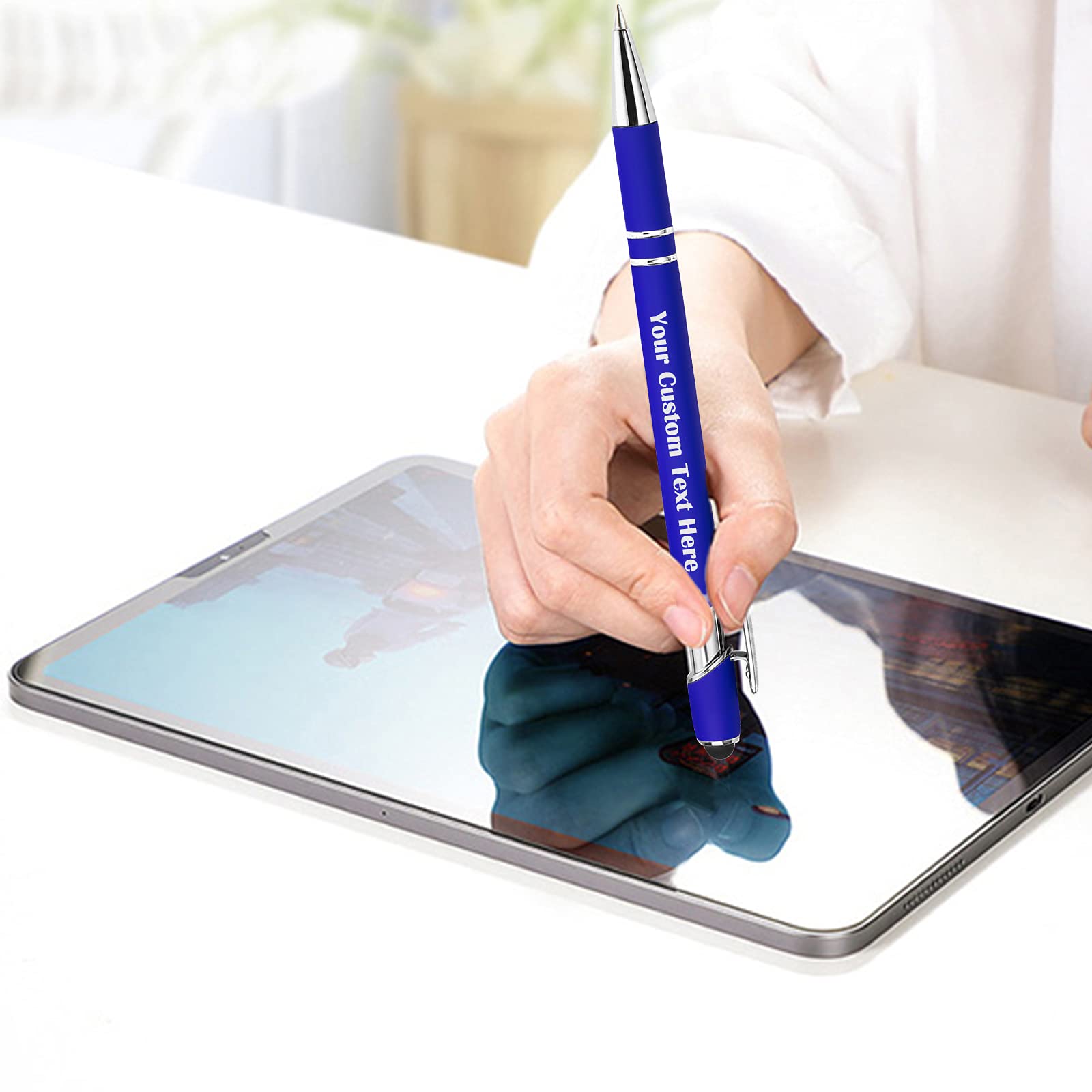 100 Pcs Personalized Custom Pens Bulk - Free Engraving with Name/Message - Customized Ballpoint Pens & Stylus for Business, Office, Graduation - Perfect Custom Gifts for Men & Women - Christmas, Birthday Gifts (Blue) - Ideal for Corporate Events, Promotions & Special Occasions