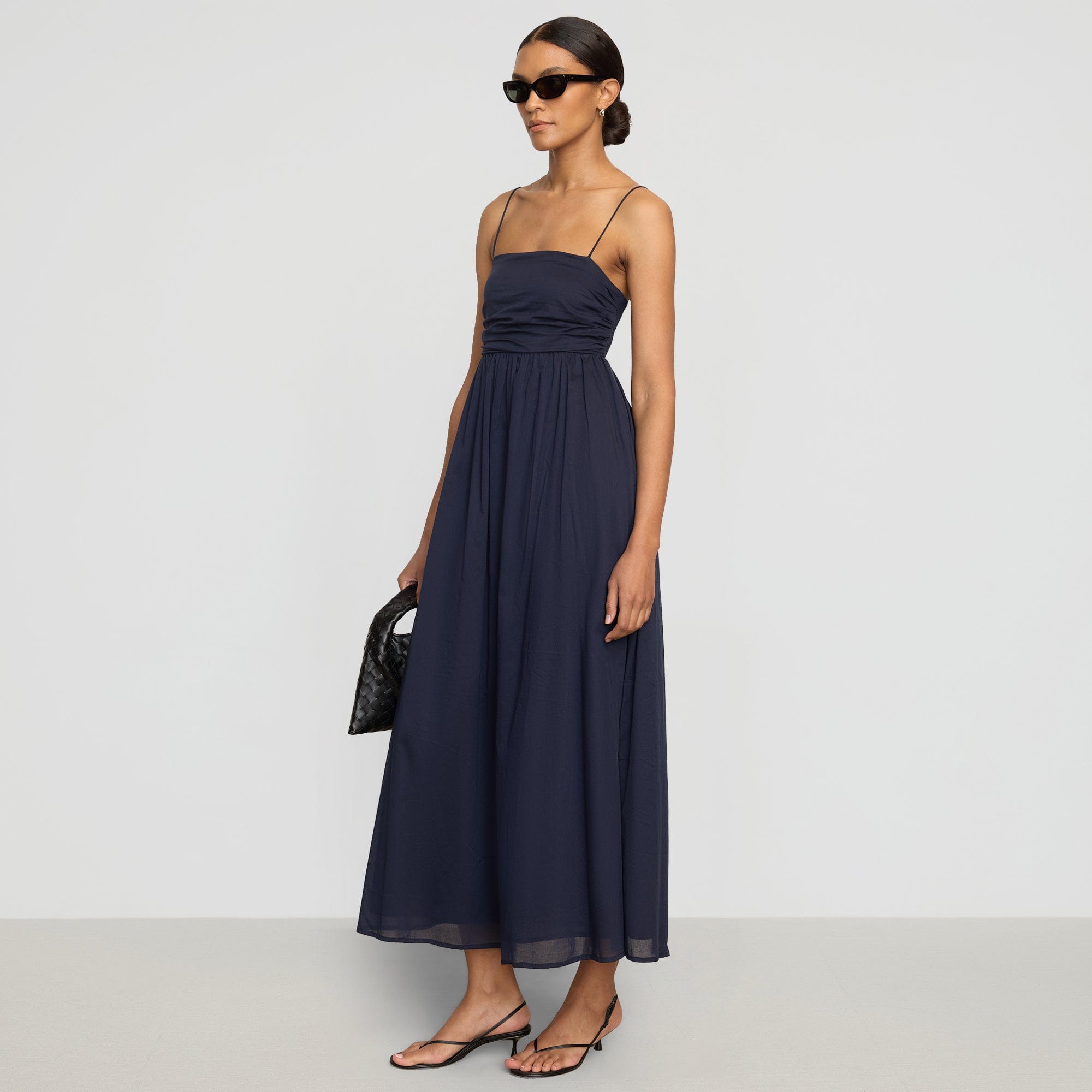 Aurora Ruched Organic Cotton Maxi Dress for Women - Flowy Summer Beach Dress with Side Slits - Perfect for Vacations, Weddings & Boho Outfits