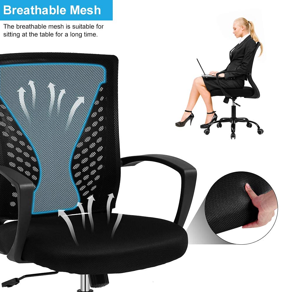 Ergonomic Office Chair with Lumbar Support - Adjustable Mesh Back Executive Chair, Swivel Rolling Task Chair for Home Office & Conference Room - Breathable Comfort for Long Hours (Black) - Perfect for Remote Work, Gaming & Study Sessions