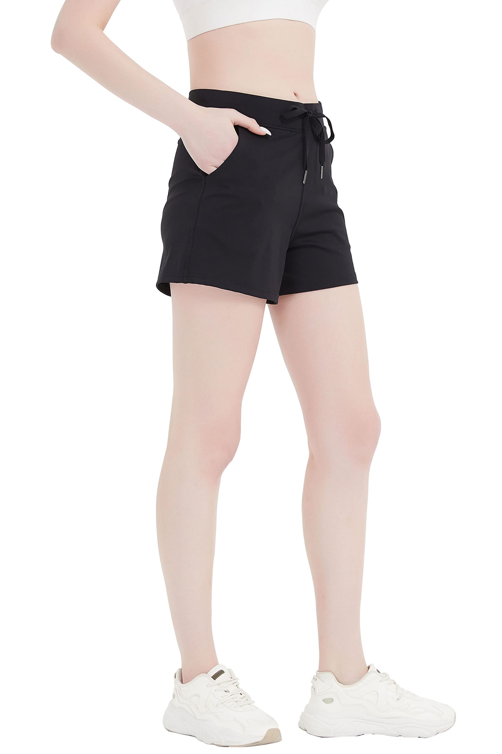 RIBOOM Women's 2-in-1 Running Shorts with Pockets - High Waist Workout Yoga Gym Athletic Shorts for Women - Perfect for Jogging, Fitness Training & Active Lifestyle