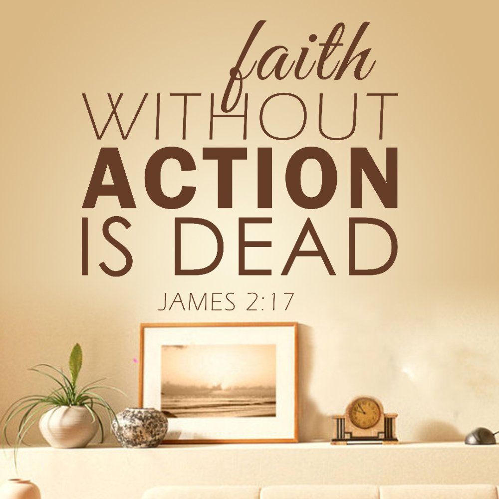 James 2:17 Bible Scripture Vinyl Wall Decal - Religious Wall Stickers with Inspirational Quotes (32x34 Inches, Black) - Perfect for Home Decor, Church, Office & Sunday School