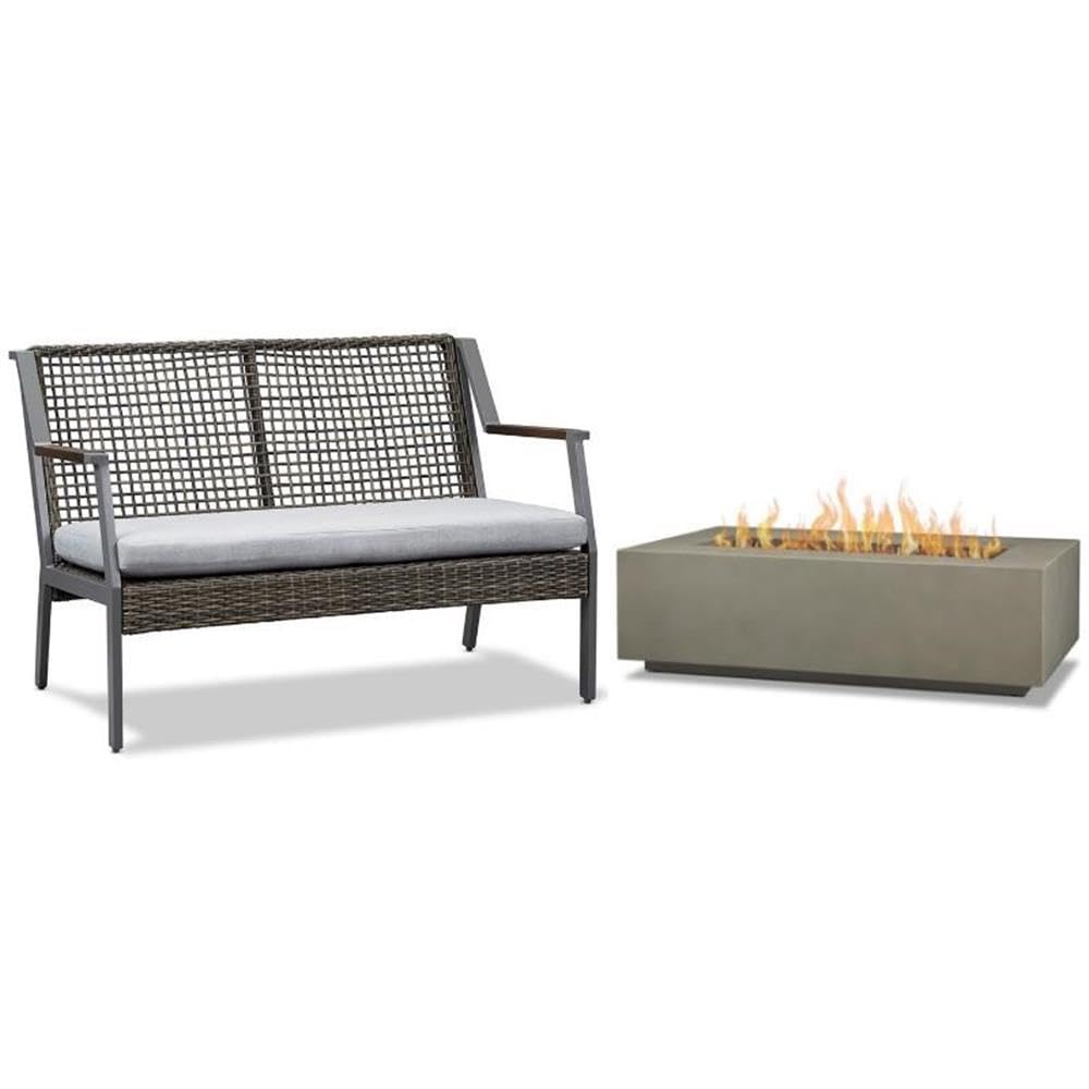 Home Square 2 Piece Patio Set - Gray Loveseat & Large Propane Fire Table for Outdoor Living, Backyard Relaxation, and Garden Gatherings
