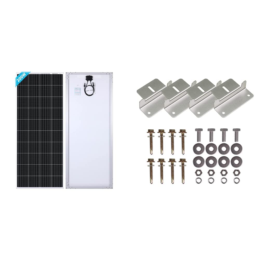 Renogy 200W 12V Monocrystalline Solar Panel Kit - High Efficiency 200 Watt Solar Charger with Mounting Z Brackets, Lightweight Aluminum Frame for RV, Boat, Off-Grid & Camping Power Needs (4 Pack)