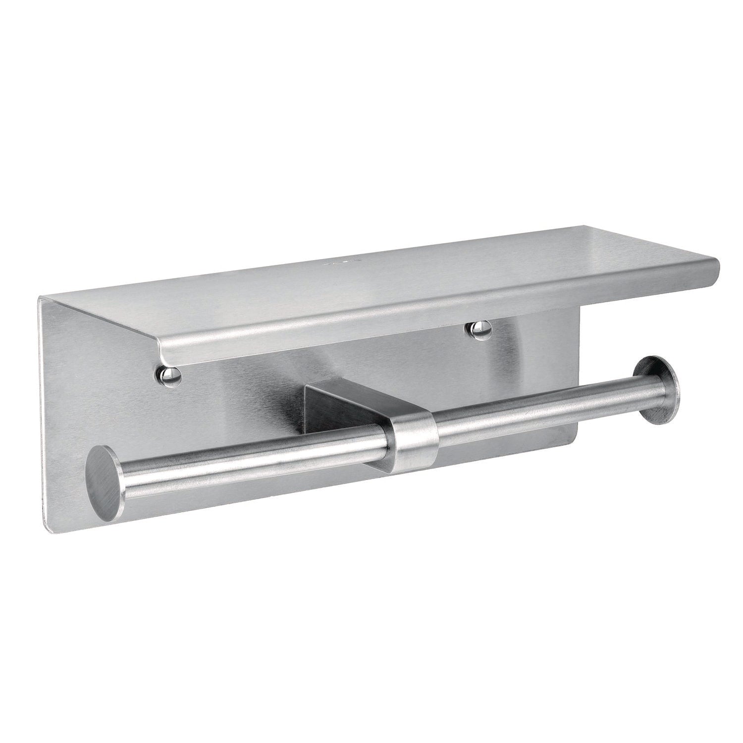 Alpine Industries Double Post Toilet Paper Holder with Shelf Storage Rack - Brushed Stainless Steel Bathroom Organizer (3.87