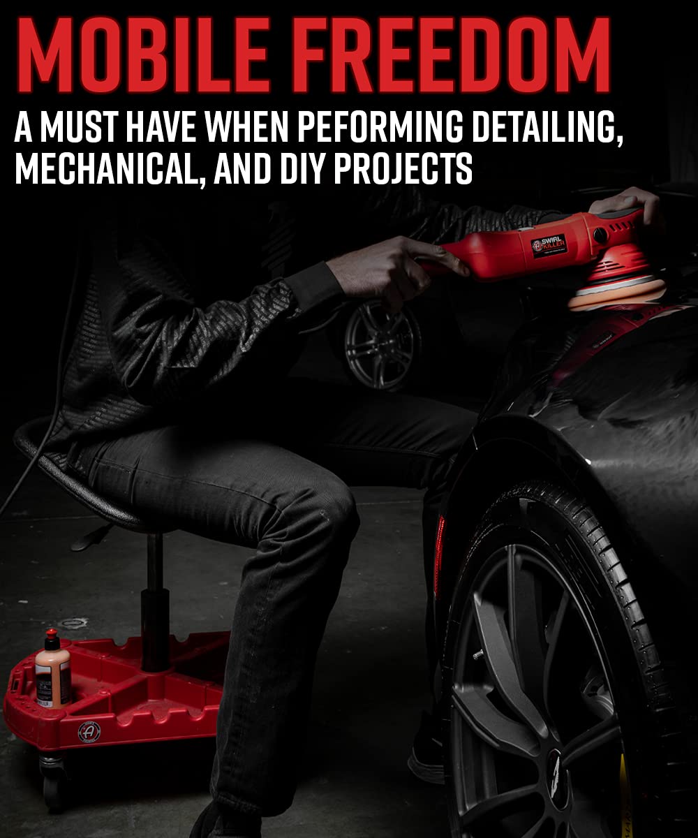 Adam's Polishes Pro Rolling Stool - Adjustable Height Car Detailing Stool with Wheels & Tool Tray | Perfect for Car Cleaning, Buffing, Polishing, Ceramic Coating & Waxing | Garage Workshop & Auto Detailing Essential