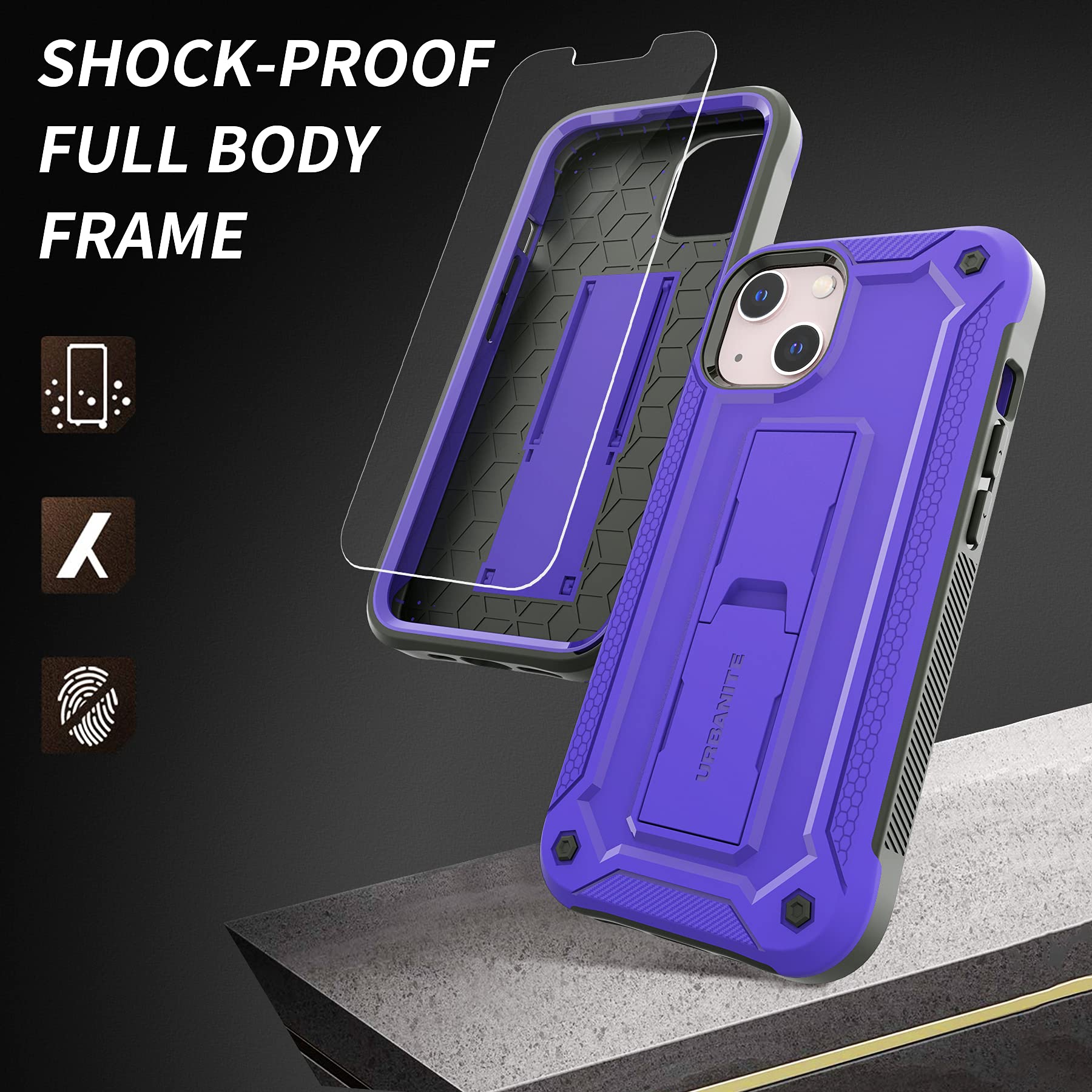 Shockproof iPhone 13 Case with Screen Protector & Kickstand | Military-Grade Dual Layer Protection | Heavy Duty Phone Cover for iPhone 13 (Purple) - Perfect for Outdoor Adventures, Work & Daily Use