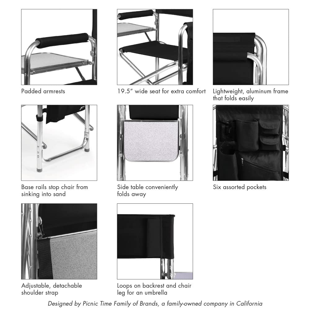 PICNIC TIME NCAA California Bears Folding Sports Chair with Side Table - Portable Beach & Camping Chair for Adults - Perfect for Tailgating, Outdoor Events & Picnics
