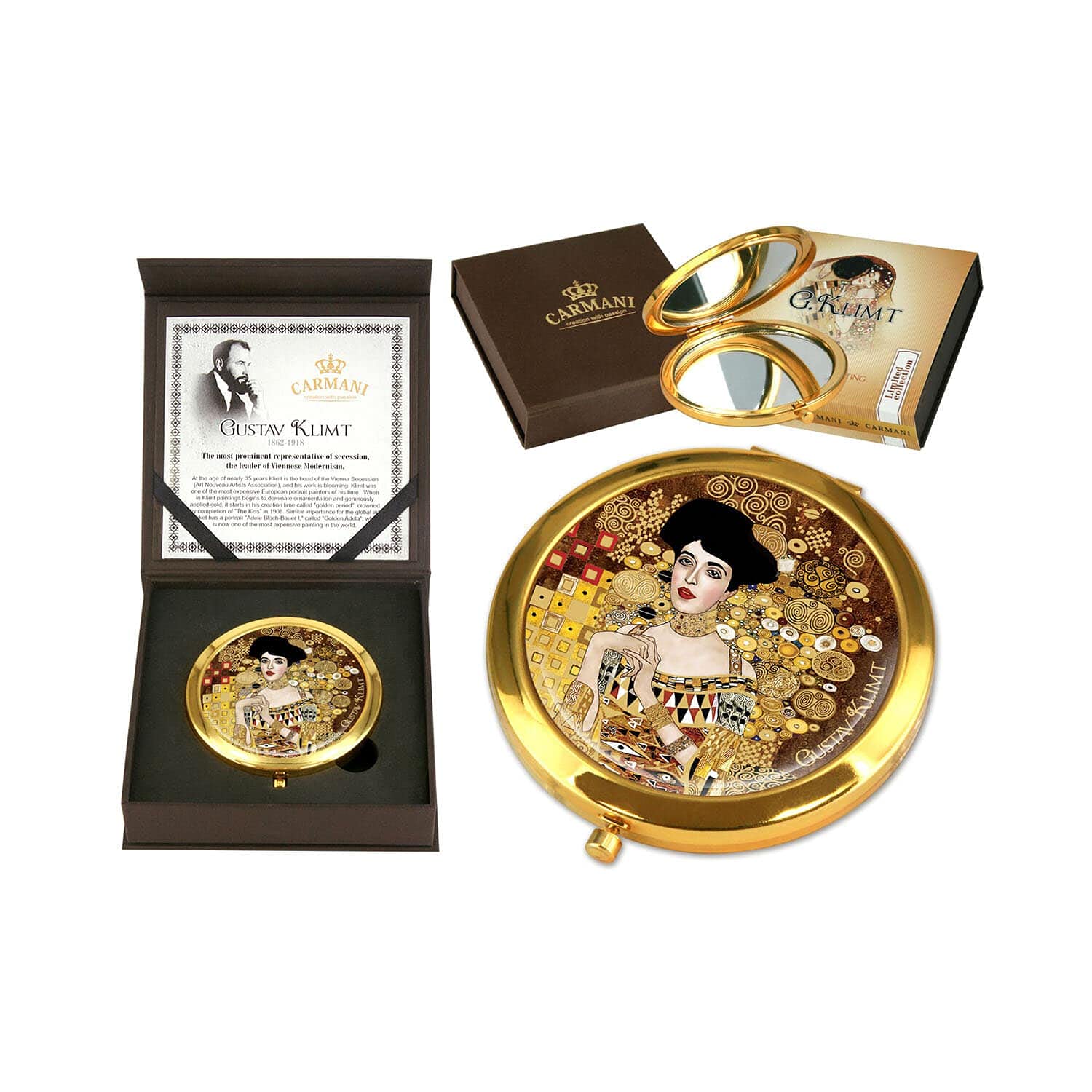 Gustav Klimt Adela Elegant Women's Pocket Mirror - Stylish 2.75 Inch Compact Mirror for Makeup, Travel & Gifts | Art Nouveau Inspired Handbag Accessory