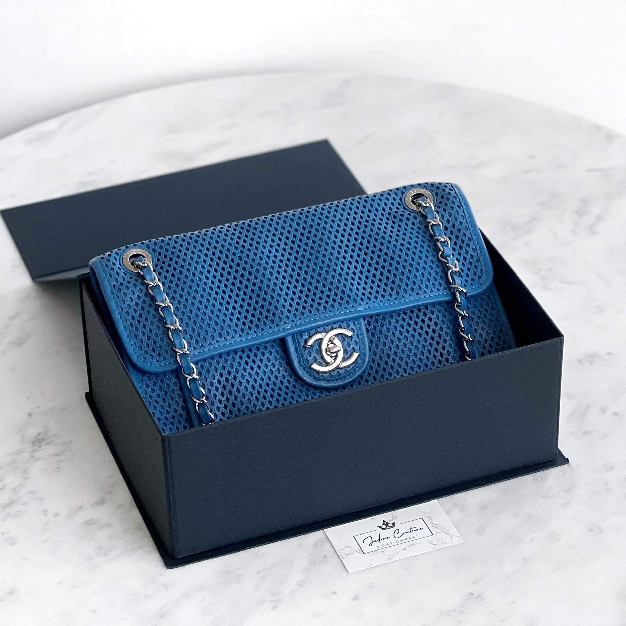 Chanel Blue Perforated French Riviera Quilted Leather Flap Bag - Luxury Crossbody Purse for Women, Perfect for Beach Vacations & Summer Outings