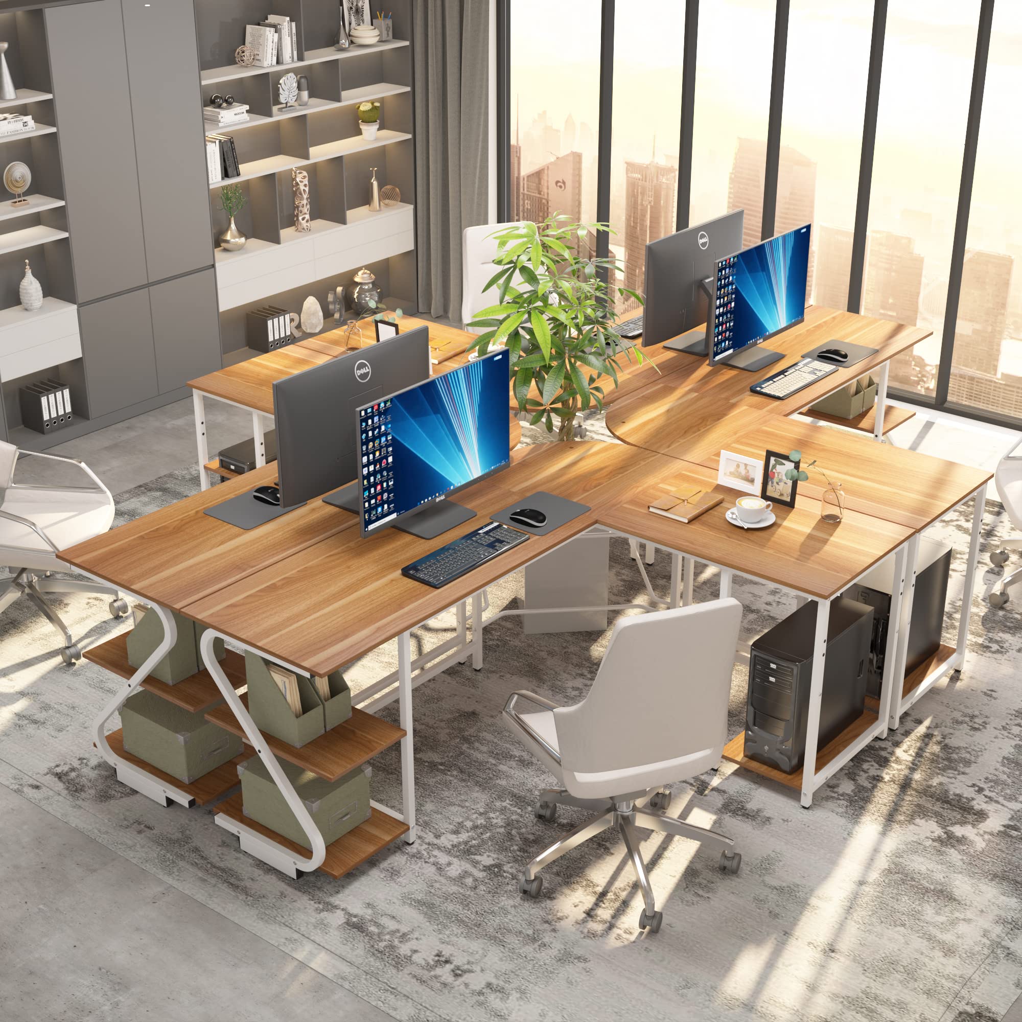 Reversible L-Shaped Desk with Storage Shelves - Modern Corner Computer Desk for Home Office & Gaming Workstation - Walnut Finish | Perfect for Small Spaces, PC Setup & Ergonomic Workspace