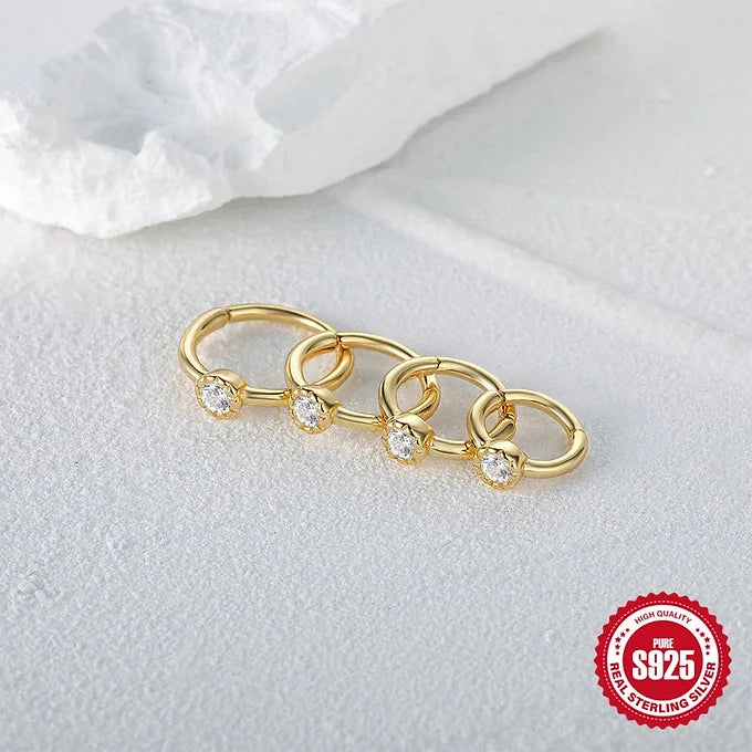 Simple Gold Huggies Hoop Earrings with CZ Stones - 8mm Cartilage Hoops for Women | HC019 | Perfect for Everyday Wear, Parties & Gifts