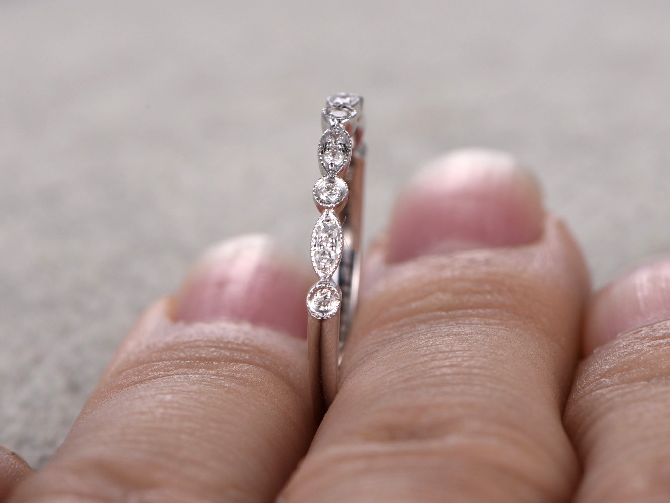 14K White Gold Half Eternity Wedding Band - Micro Pave Diamond Engagement Ring - Stackable Ring for Women - Perfect for Bridal Sets, Anniversary Gifts & Everyday Wear