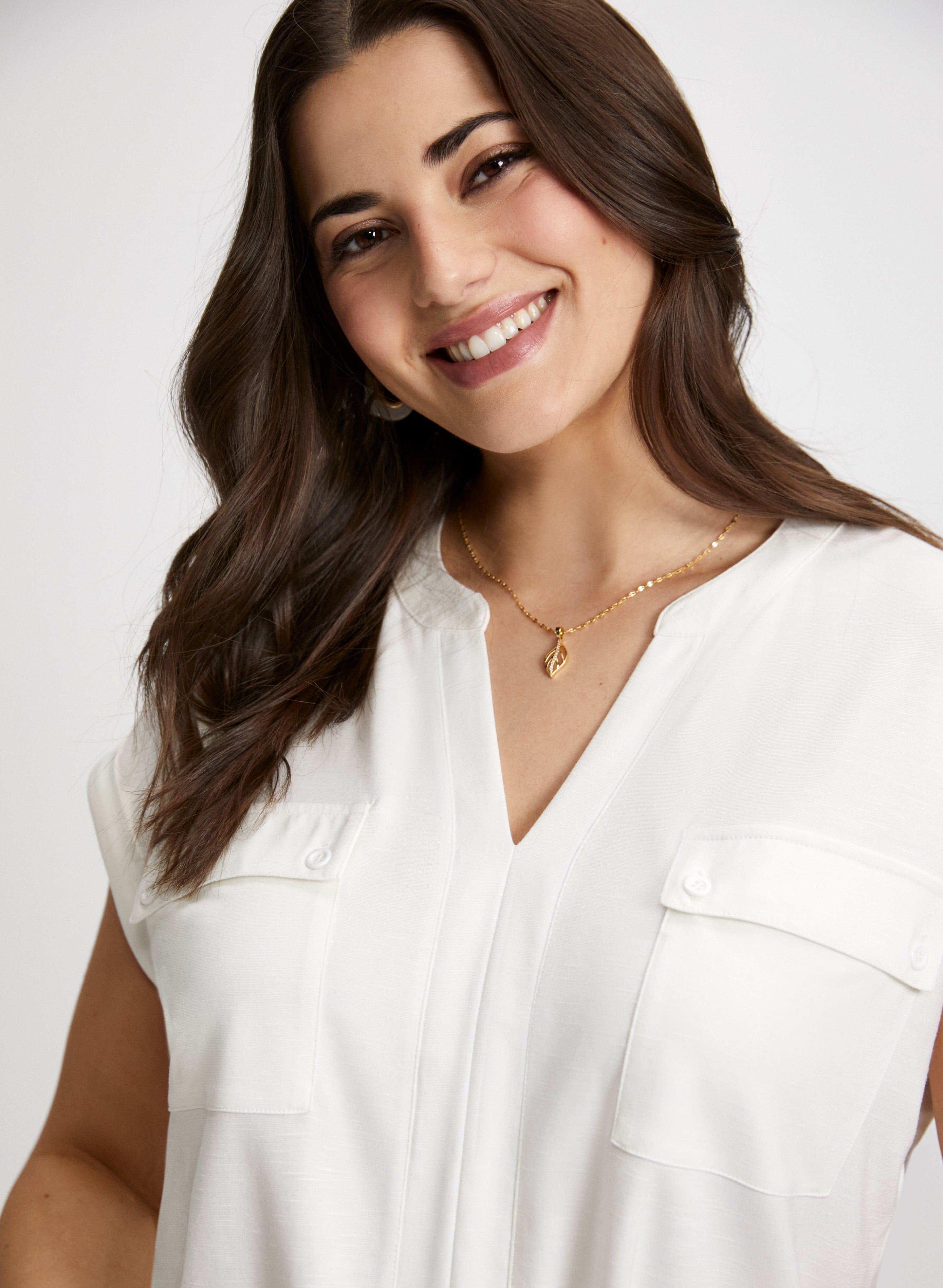 Stylish Flap Pocket Detail Top for Women - Trendy Casual Blouse for Everyday Wear | Perfect for Office, Dating & Outings