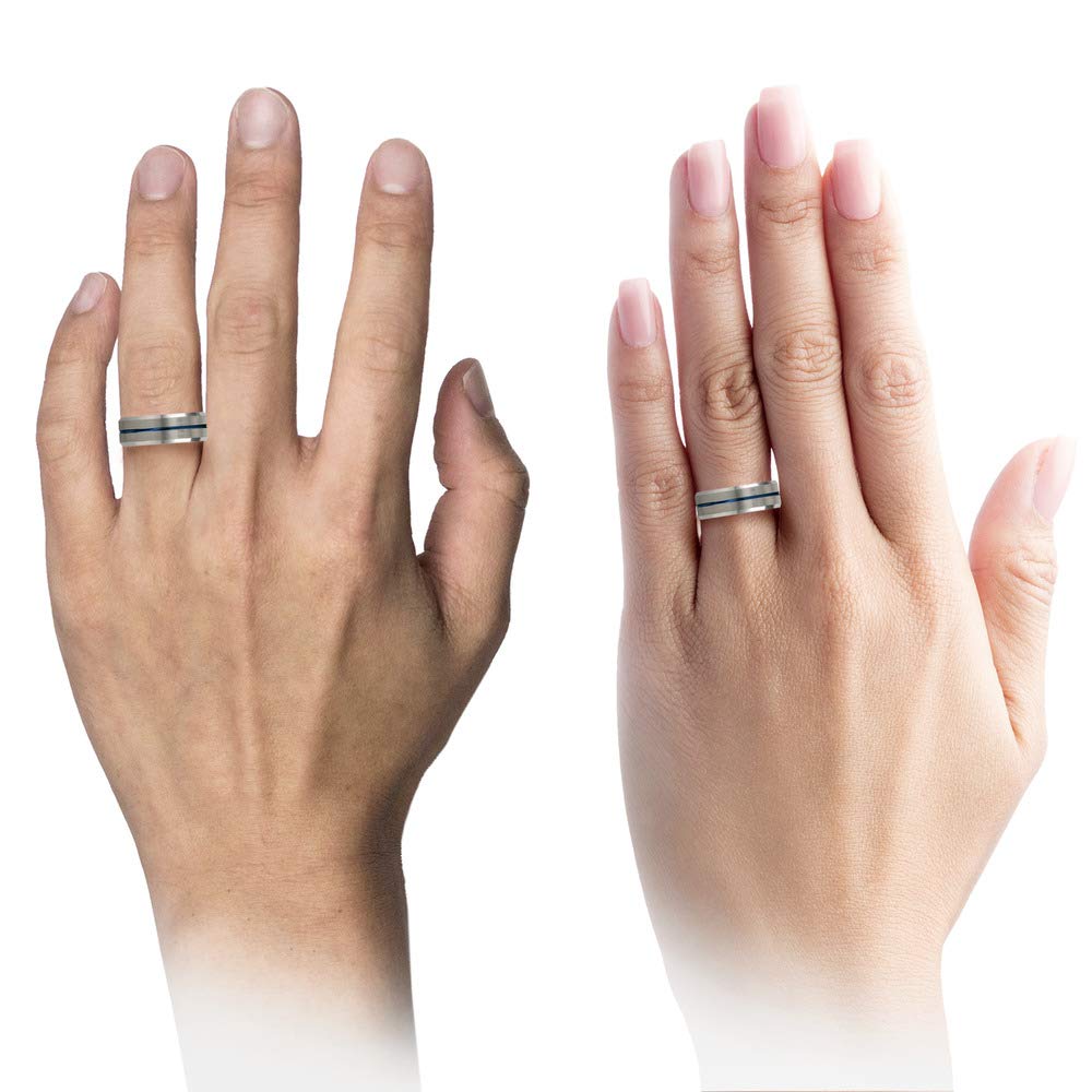 8mm Tungsten Carbide Wedding Band Ring for Men & Women - Blue Black Center Line, Beveled Edge, Brushed & Polished Finish - Custom Engraved for Anniversary & Engagement (Perfect for Everyday Wear, Gifts & Special Occasions)