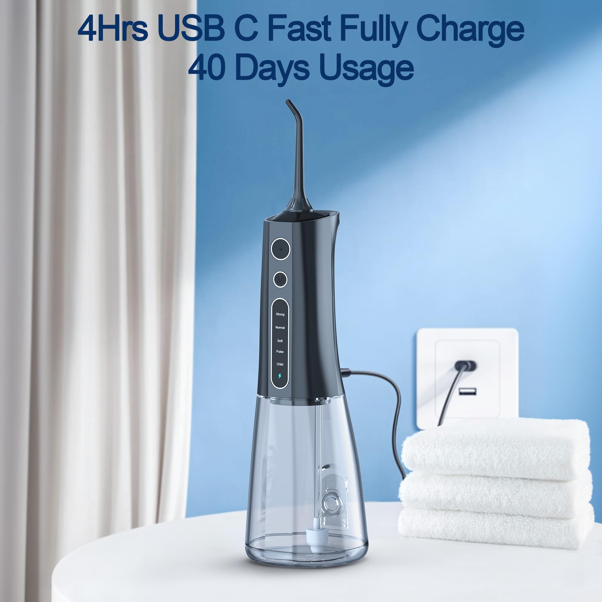 **MOCEL Cordless Water Dental Flosser - 5 Modes Oral Irrigator with 300ML Tank, USB-C Rechargeable & IPX7 Waterproof - Portable Teeth Cleaning Kit for Home & Travel (Black) | Perfect for Braces, Gums & Deep Cleaning**