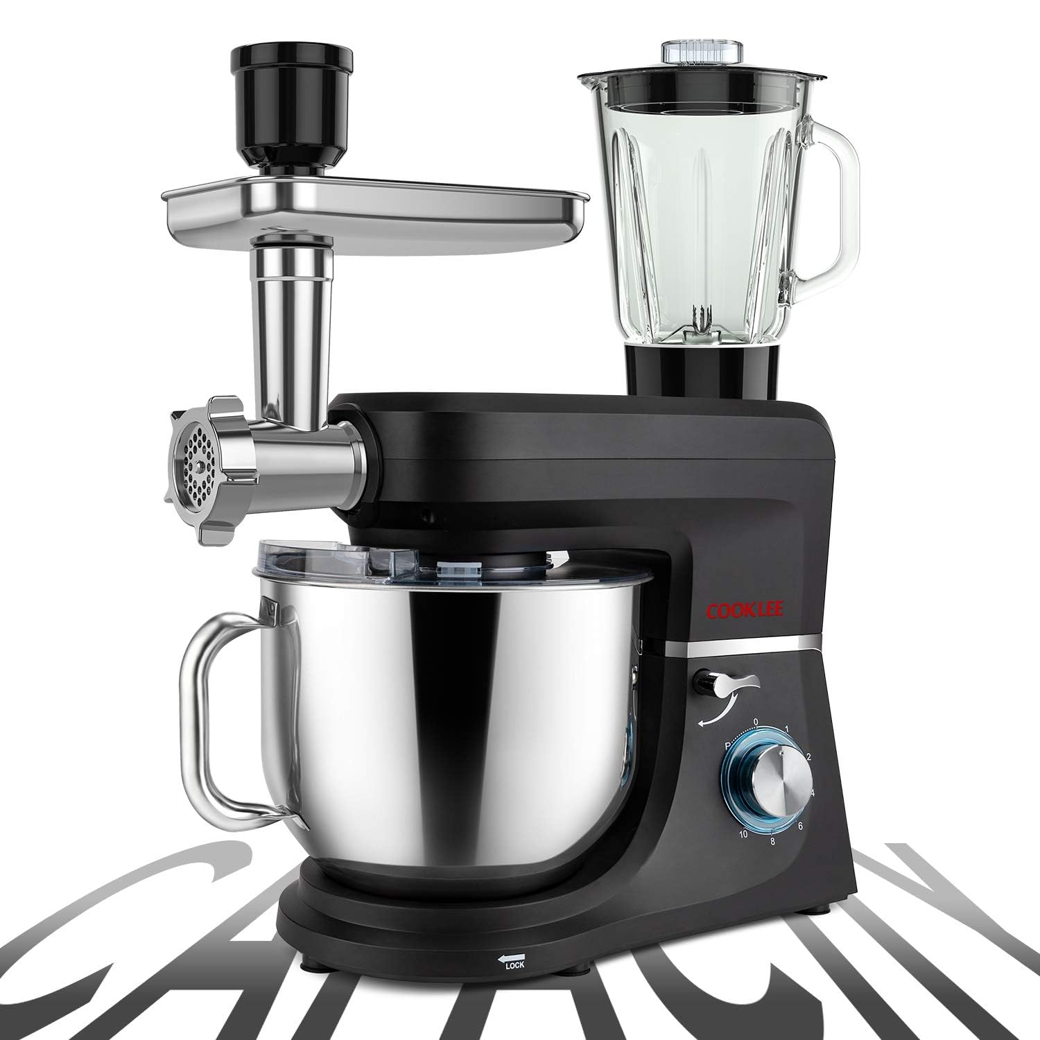 COOKLEE 6-in-1 Stand Mixer, 8.5 Qt. Powerful 800W Electric Kitchen Mixer with 9 Attachments - Dough Hook, Whisk & More - Perfect for Baking Bread, Cakes, Cookies & Pizza Dough - Ideal for Home Bakers & Professional Chefs (Black, SM-1507BM)