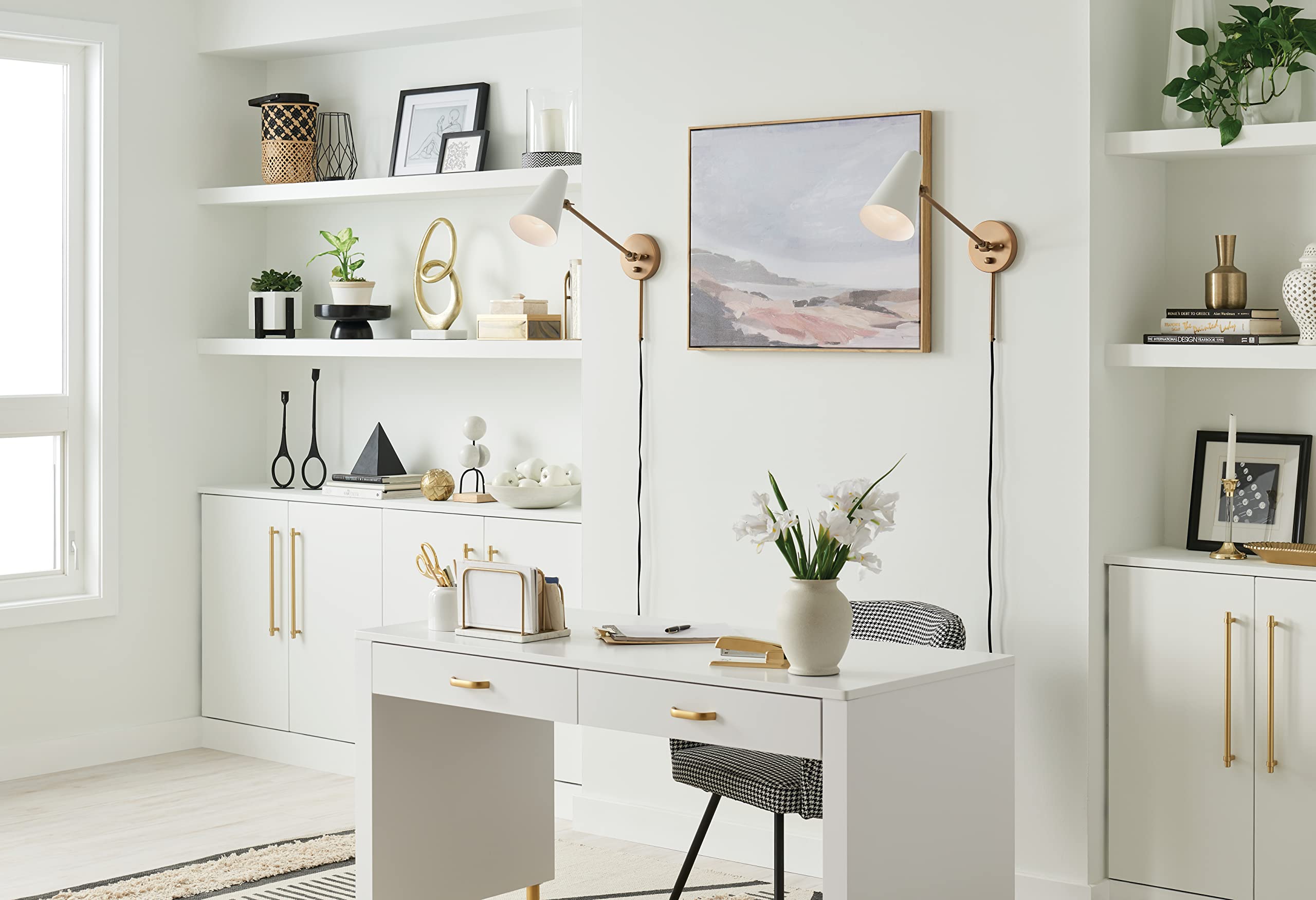 Kichler Sylvia 1 Light Wall Sconce in White & Natural Brass - 52485NBRW - Elegant Lighting for Bedroom, Hallway, or Entryway Decor