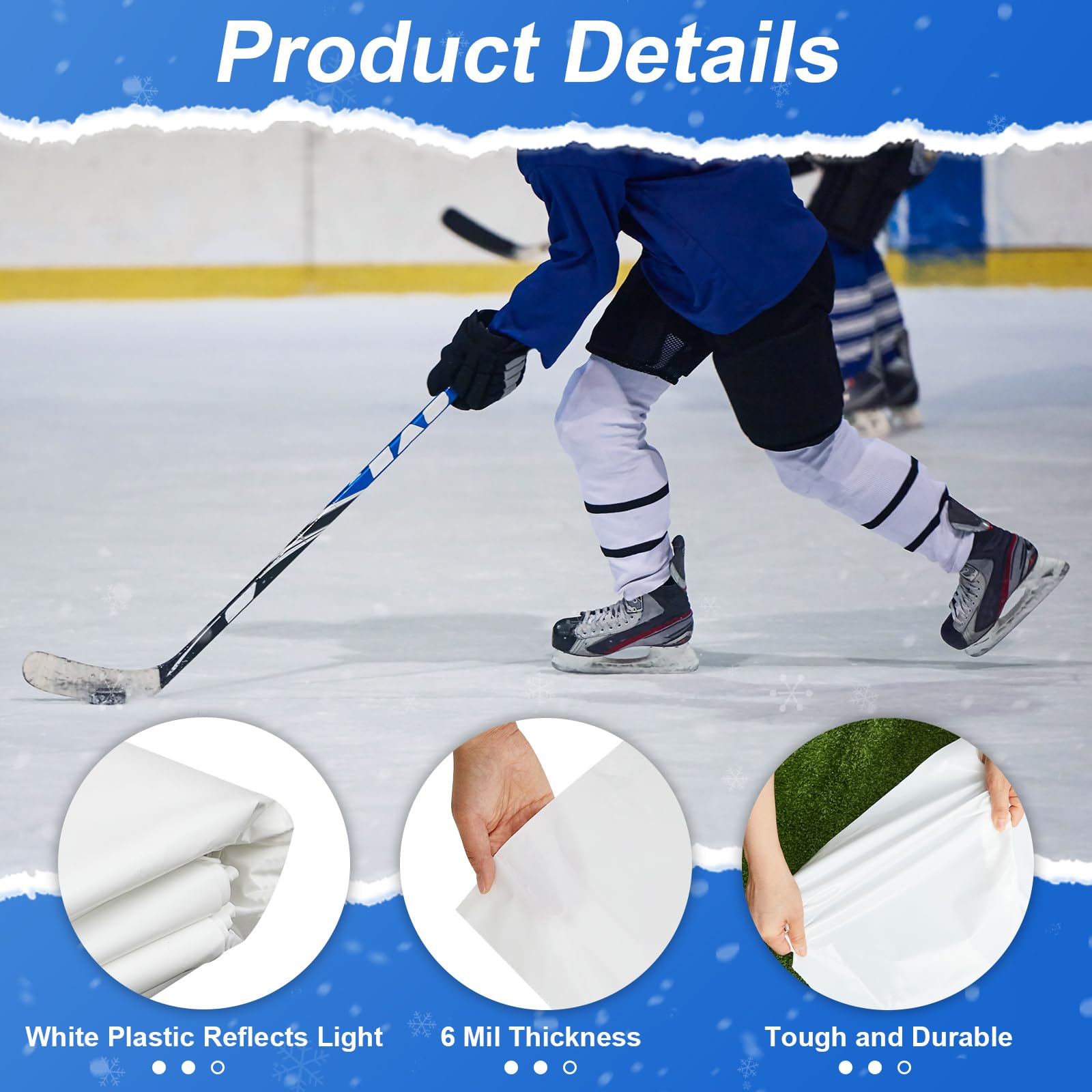 6 Mil White Ice Rink Liner - DIY Backyard Skating Rink Replacement Tarp for Hockey Practice & Ice Skating Training | Perfect for Home Use, Winter Sports & Family Fun