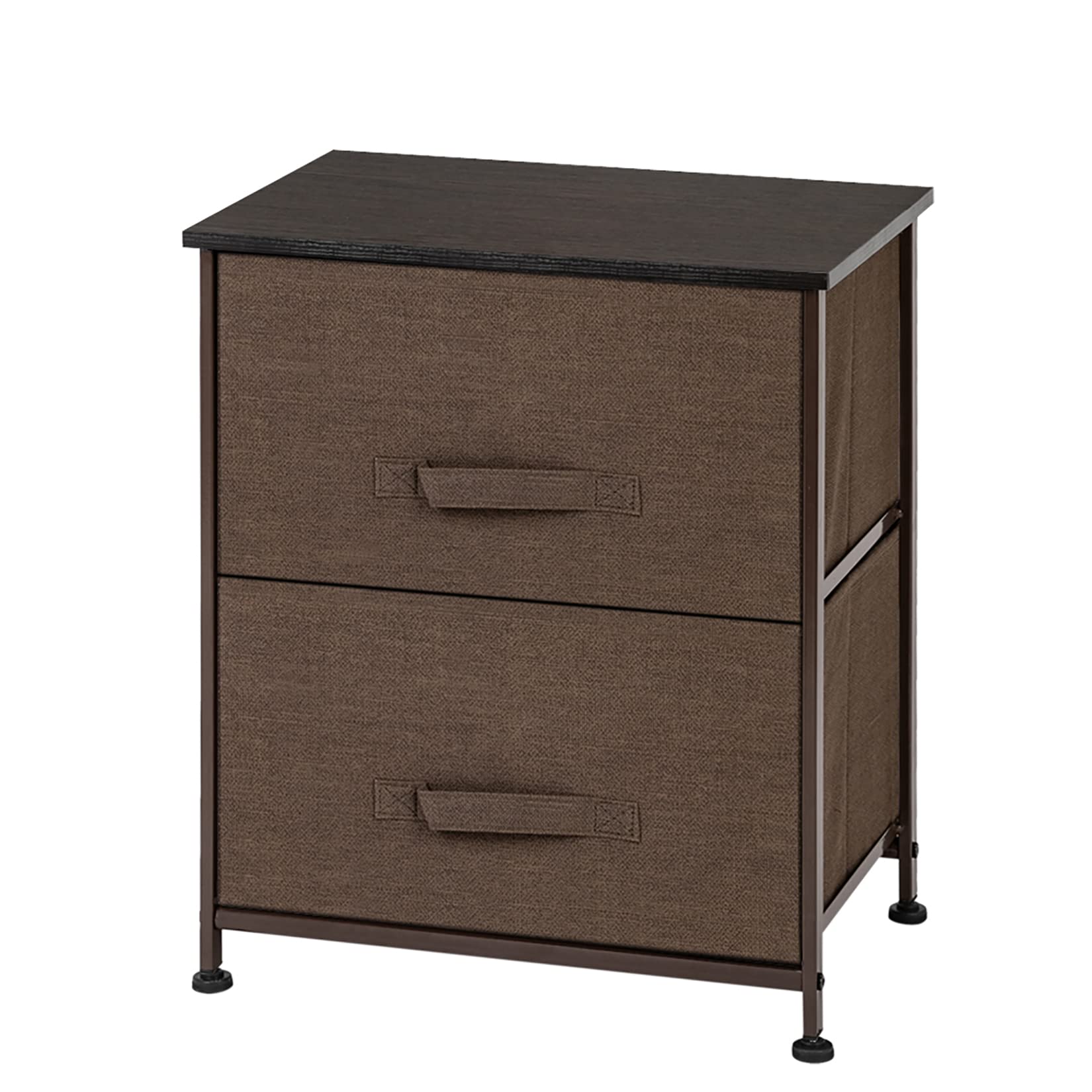 2-Drawer Storage Dresser with Removable Fabric Bins - Compact End Table & Nightstand for Bedroom, Living Room, Office or Closet Organizer - Brown Wooden Furniture Unit | Perfect for Small Space Storage & Home Decor