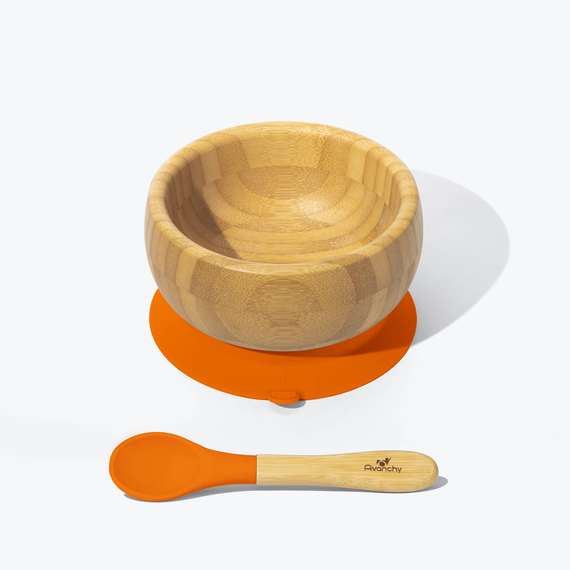 Avanchy Bamboo Suction Baby Bowl with Spoon - Orange | Eco-Friendly Toddler Feeding Set for Mess-Free Meals at Home or Travel