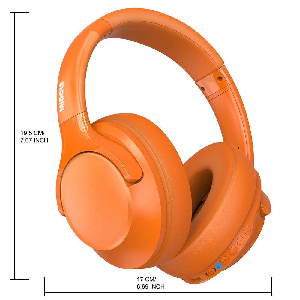 MIDOLA Bluetooth Over Ear Headphones 68H Playtime, 6 EQ Wireless Headset with Mic, HiFi Stereo, Foldable Lightweight Deep Bass - Perfect for Travel, Home Office, Gaming & Cellphone Use (Orange)