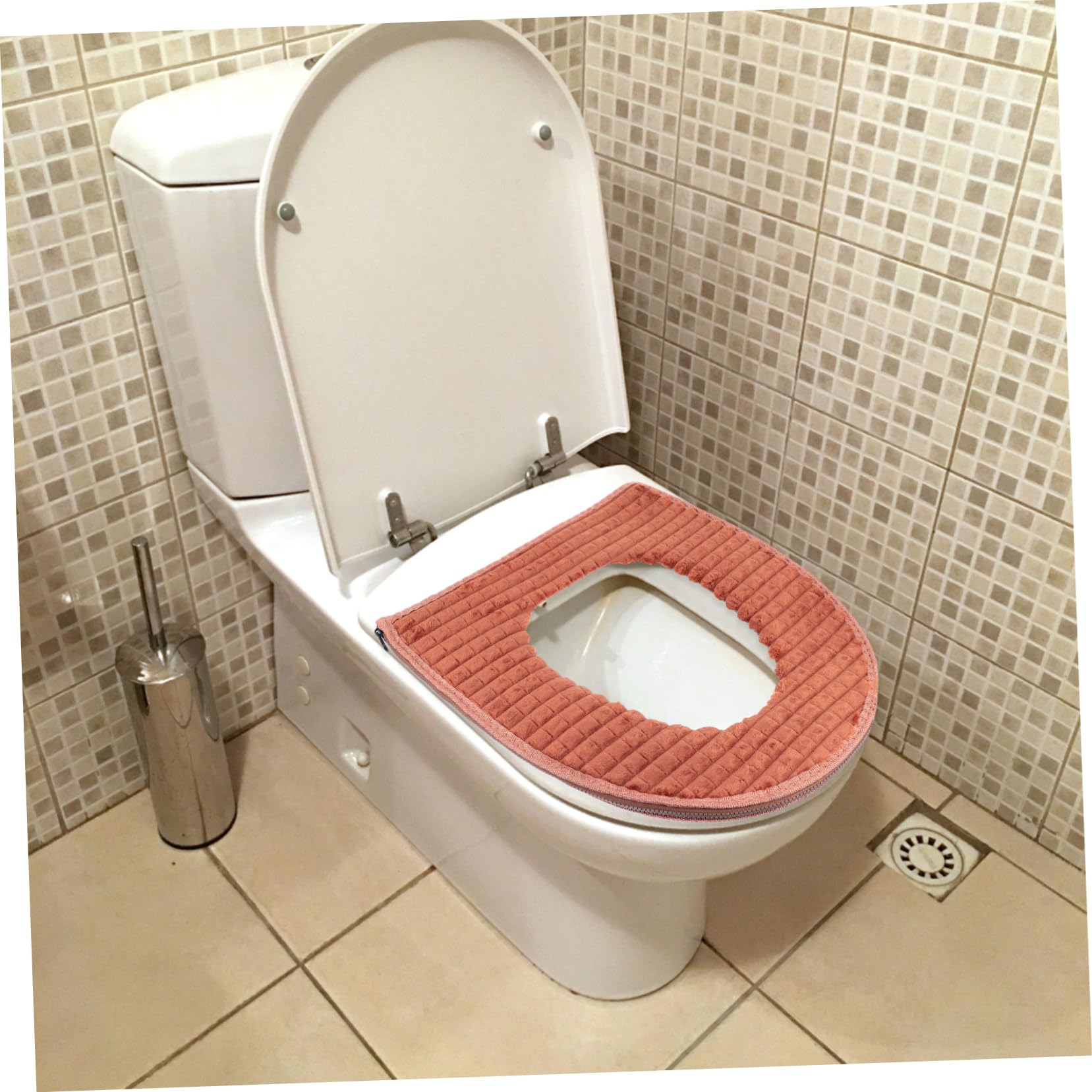 EXCEART Heated Toilet Seat Cover - Soft Flannel Warmer Pad with Zipper for Elongated Toilet | Winter Bathroom Comfort | Home & RV Use