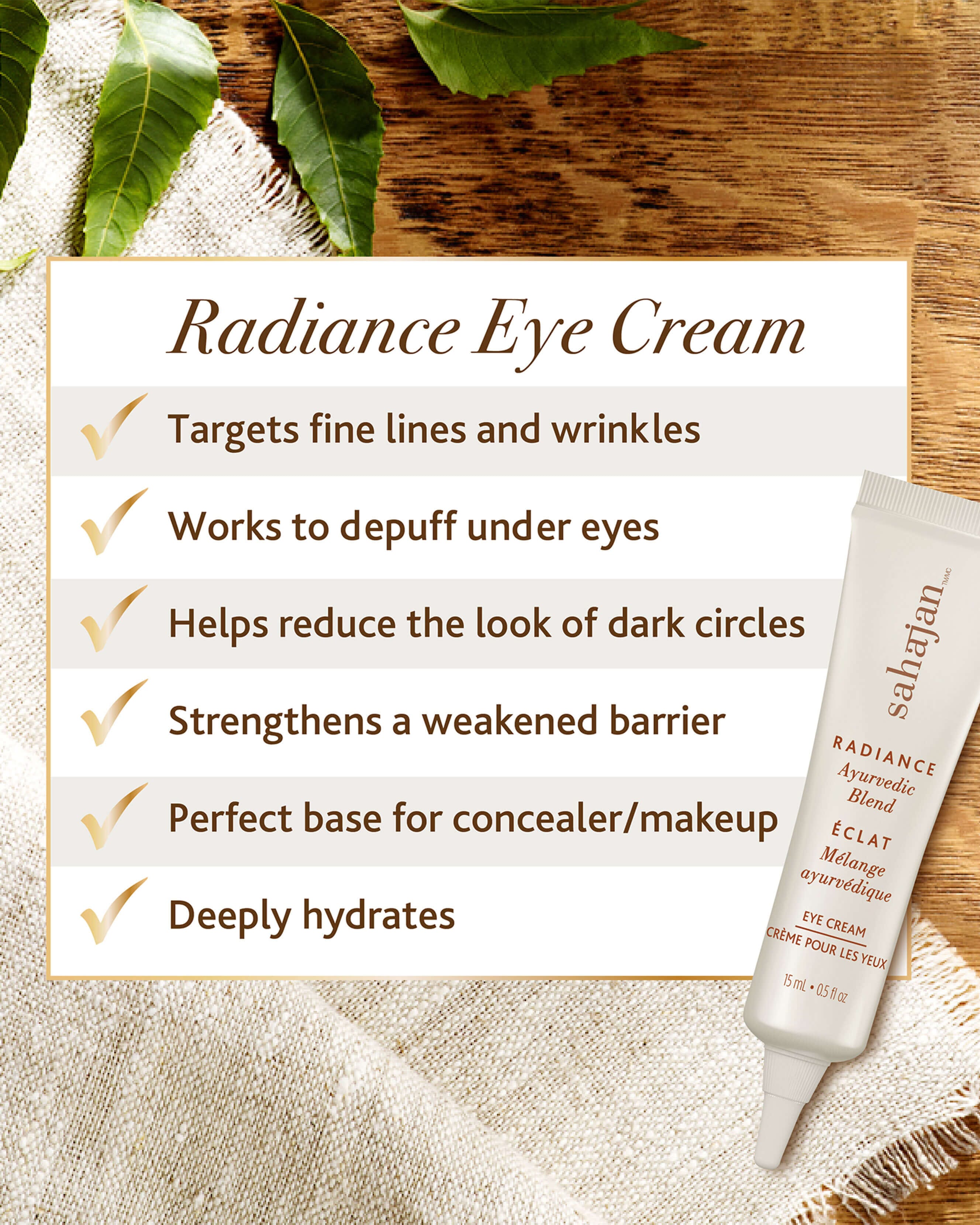Radiance Eye Cream with Niacinamide, Vitamin C & Adaptogens - Brightening & Anti-Aging Treatment for Dark Circles & Puffiness - Perfect for Morning & Night Skincare Routine