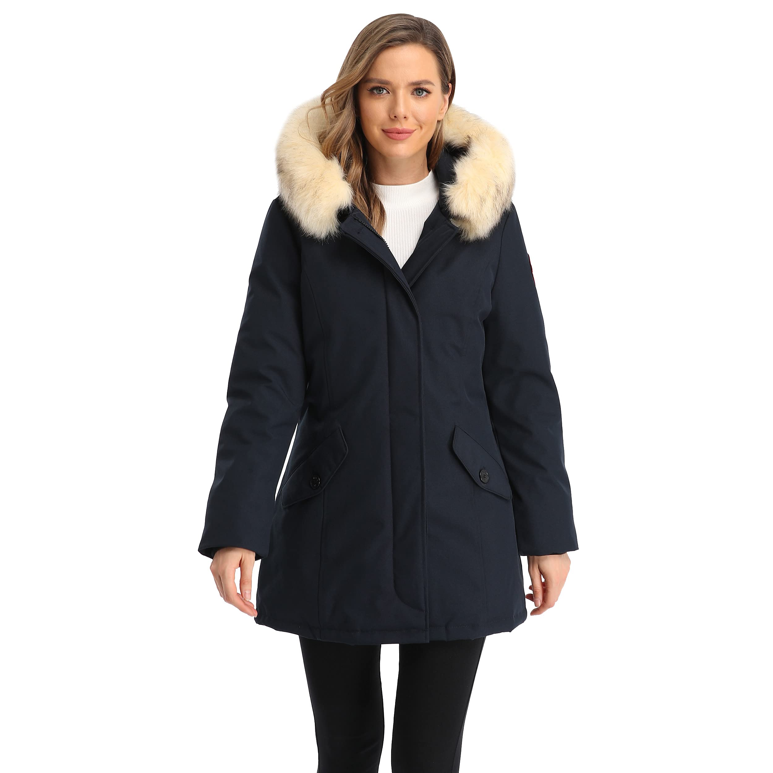 PUREMSX Women's Winter Duck Down Parka - Arctic Insulated Long Padded Jacket with Fur Hood, Warm Overcoat for Extreme Cold Weather | Perfect for Snowboarding, Skiing & Outdoor Activities