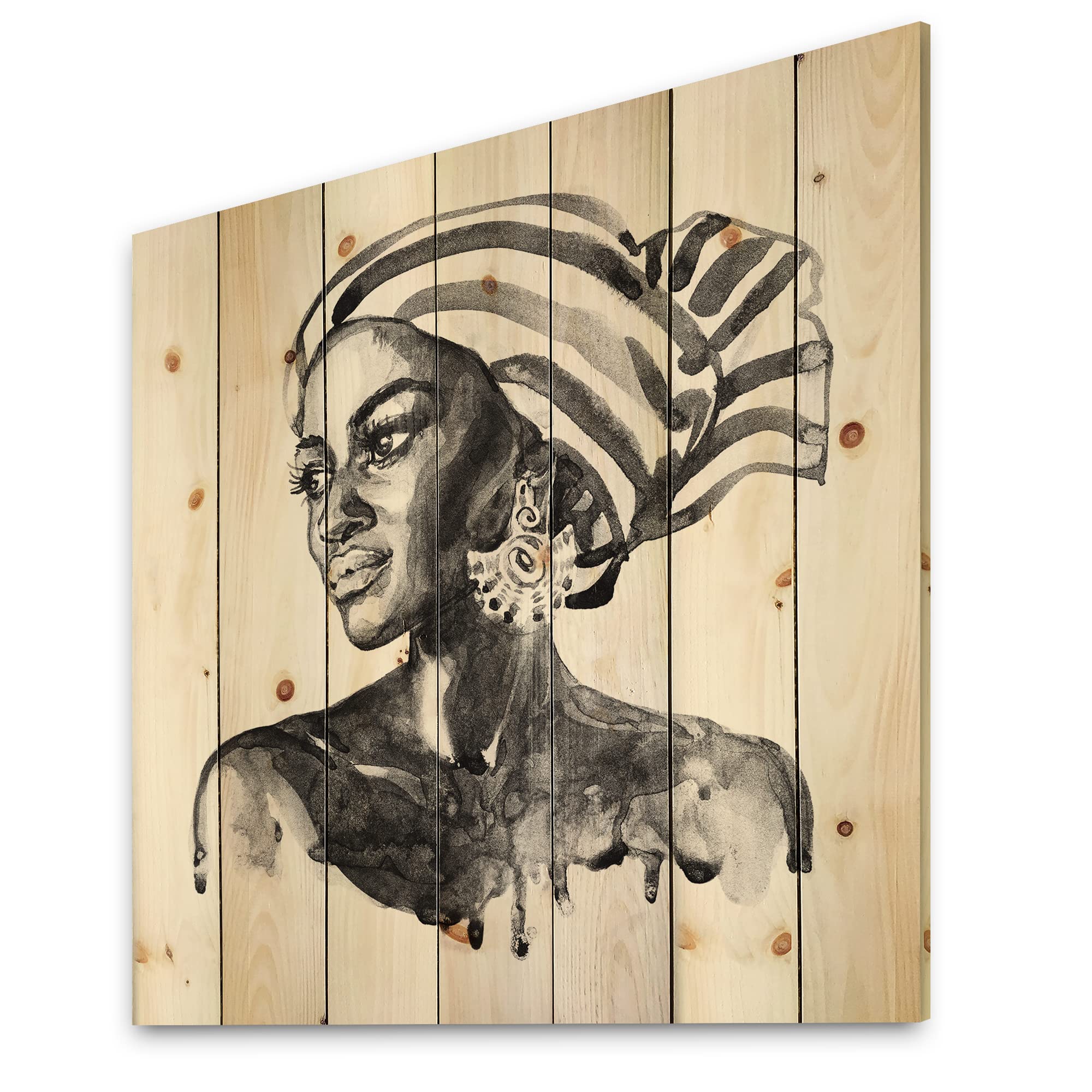 African American Woman Portrait Wood Wall Art - Modern & Contemporary Black Wood Decor, Large Pine Wood Panel Print for Living Room & Bedroom Wall Decoration