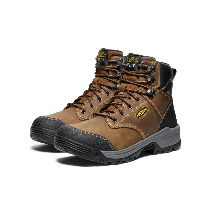 Men's Evanston 6 Waterproof Soft Toe Work Boots - Bison/Black - Durable & Comfortable for Construction, Hiking & Outdoor Activities