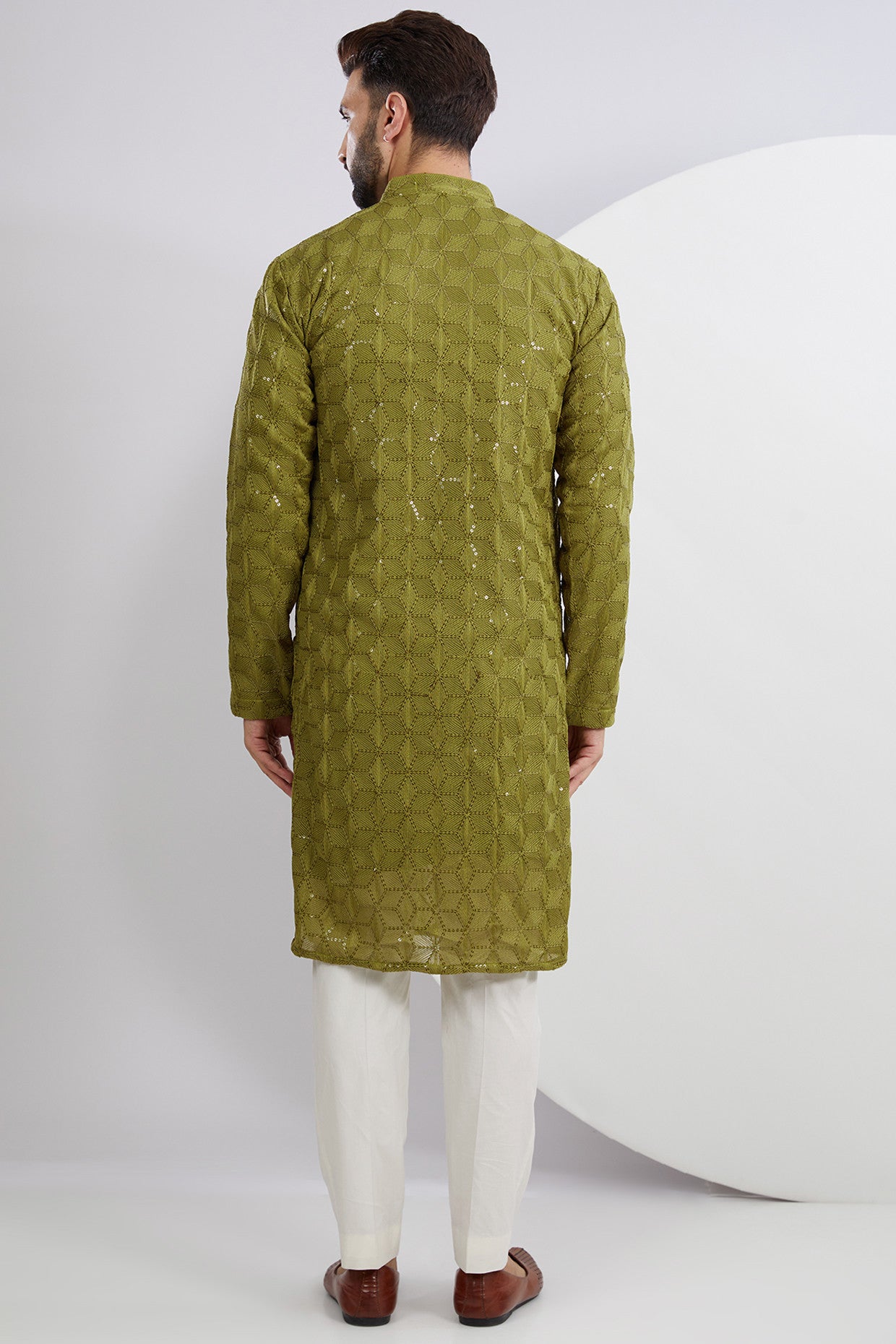 Stylish Mehndi Green Geometrically Embroidered Kurta for Women | Traditional Indian Ethnic Wear | Perfect for Festivals, Weddings & Casual Outings