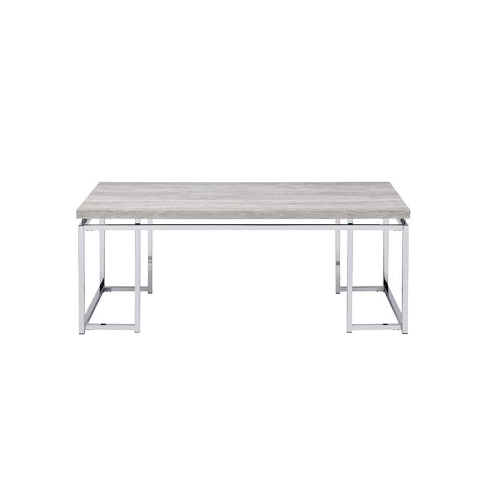 Acme Chafik Modern Rectangular Coffee Table - Solid Natural Oak Wood with Chrome Legs - Perfect for Living Room, Lounge & Office Spaces