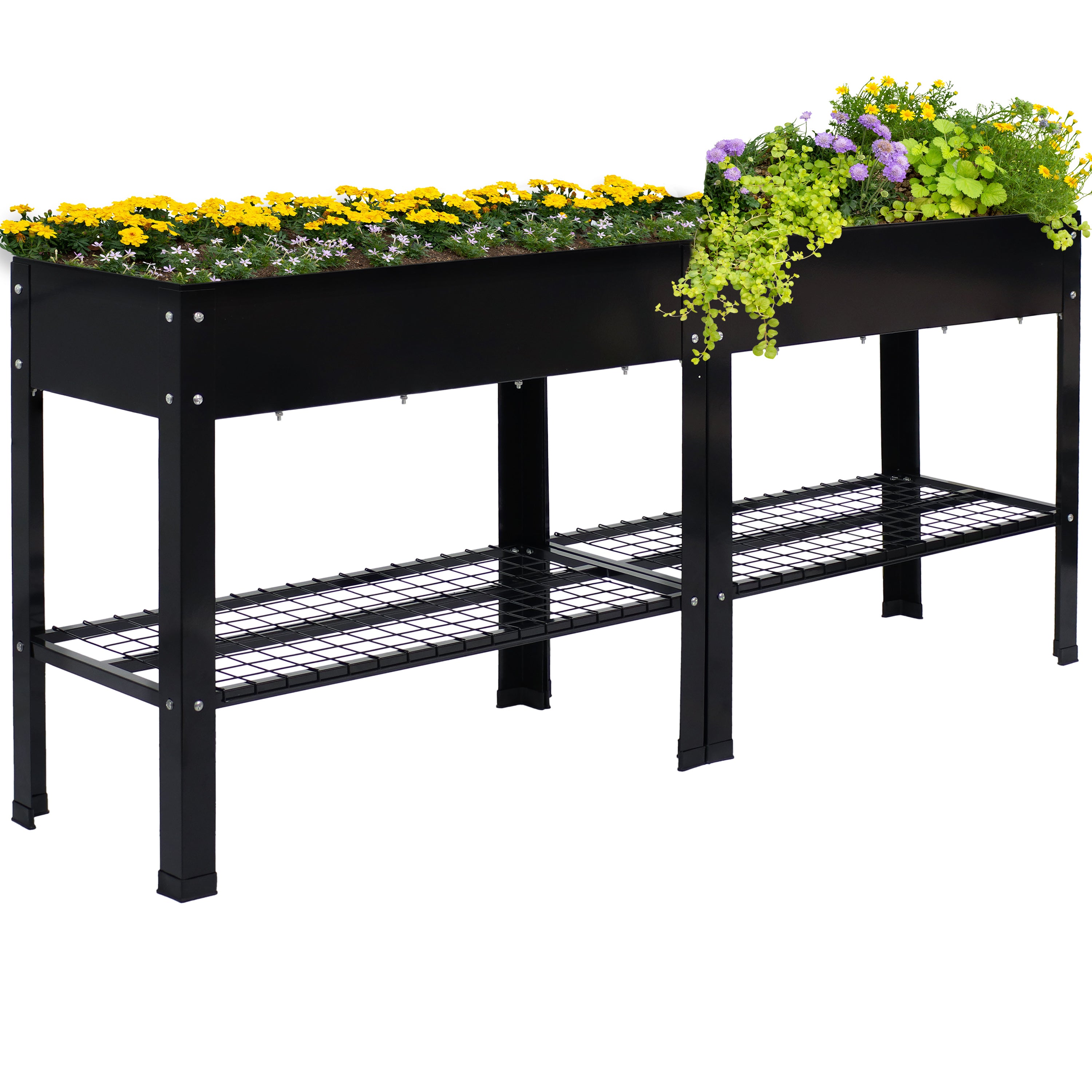 Galvanized Steel Raised Garden Bed with Mesh Shelf - Set of 2 | Durable Outdoor Planter Box for Vegetables, Flowers & Herbs | Perfect for Backyard, Patio & Urban Gardening