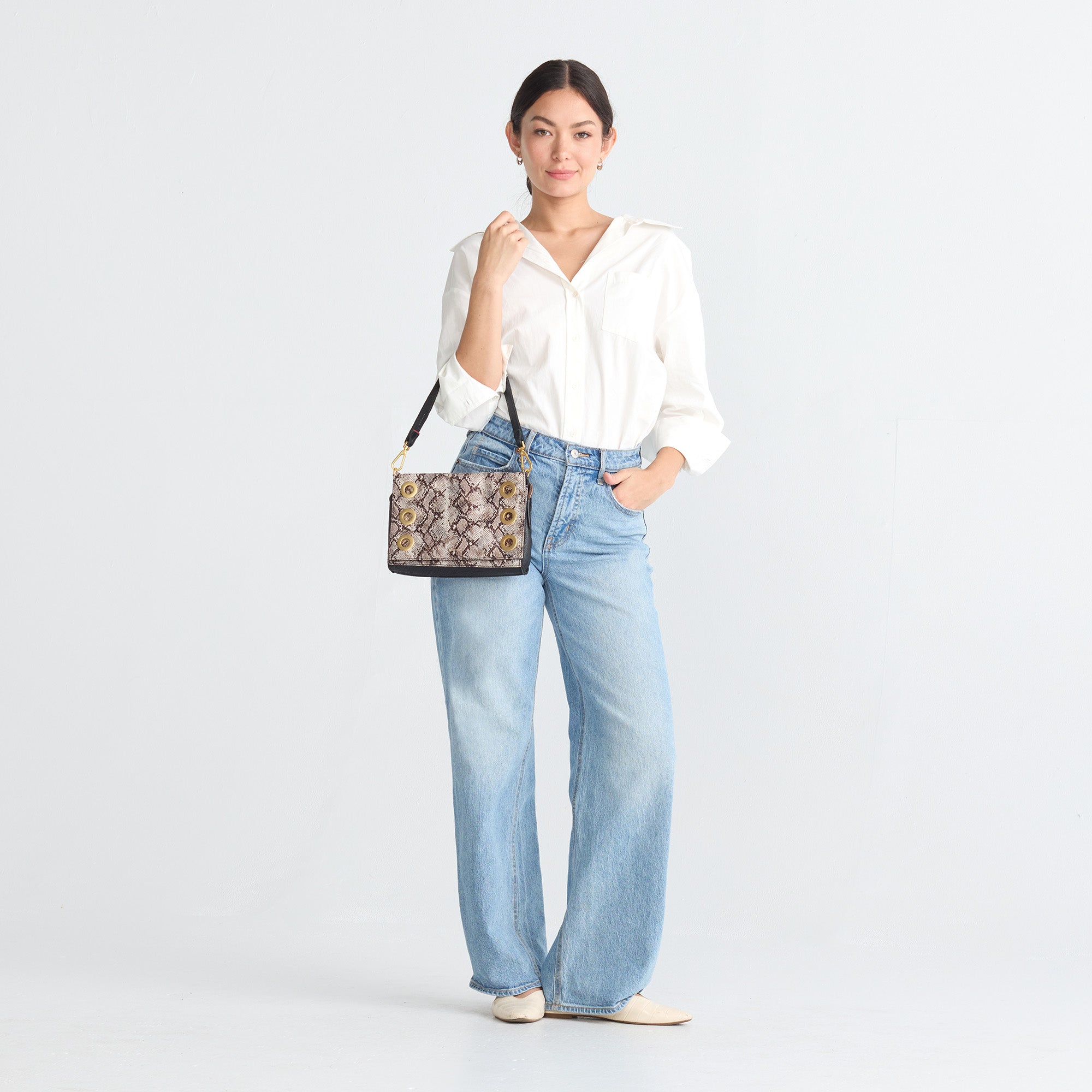 Montana Clutch - Contrast Snake & Brushed Gold Small Crossbody Bag for Women | Fashionable Evening Purse for Parties, Dinner Dates & Special Occasions