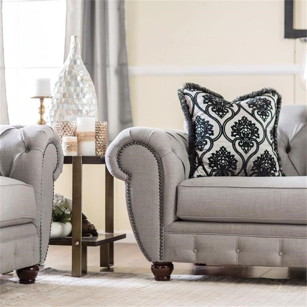 Furniture of America Isabella Transitional Fabric Tufted Loveseat in Gray - Stylish Small Sofa for Living Room, Apartment & Cozy Home Decor
