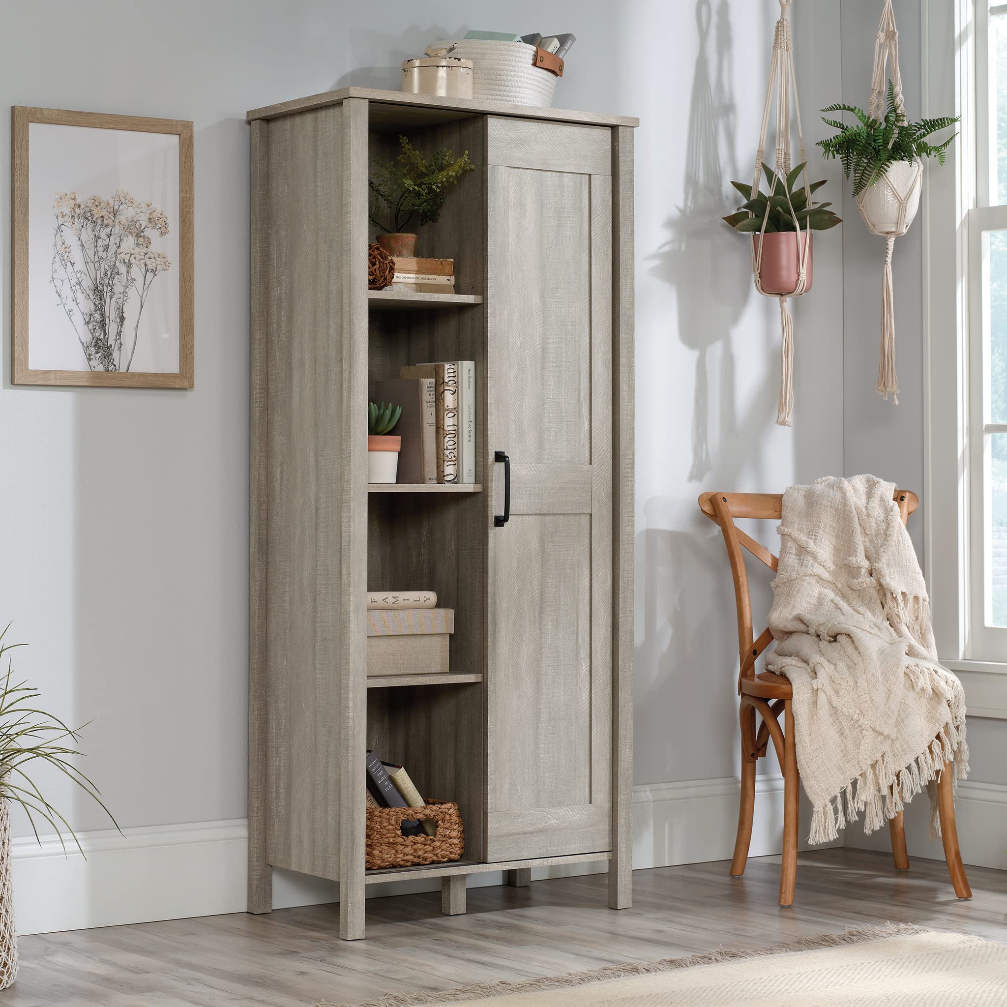 Sauder Spring Maple Sliding Door Storage Cabinet - Pantry Organizer for Kitchen, Bathroom, or Office - 36 Inch Wide Freestanding Storage Unit with Adjustable Shelves